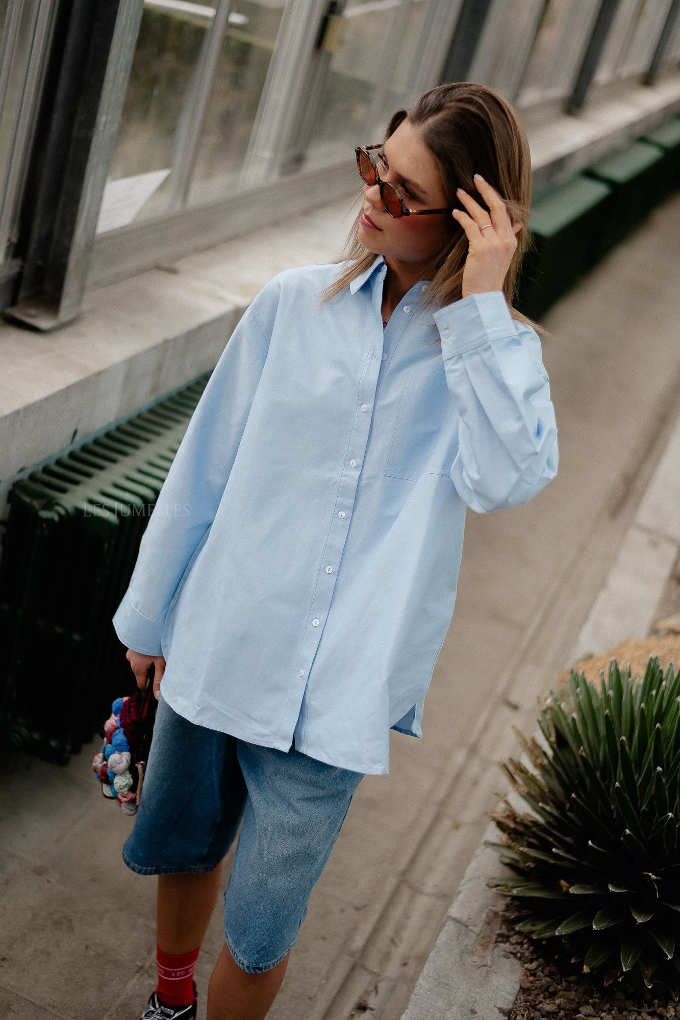 OBJZane LO L/S shirt cornflower blue