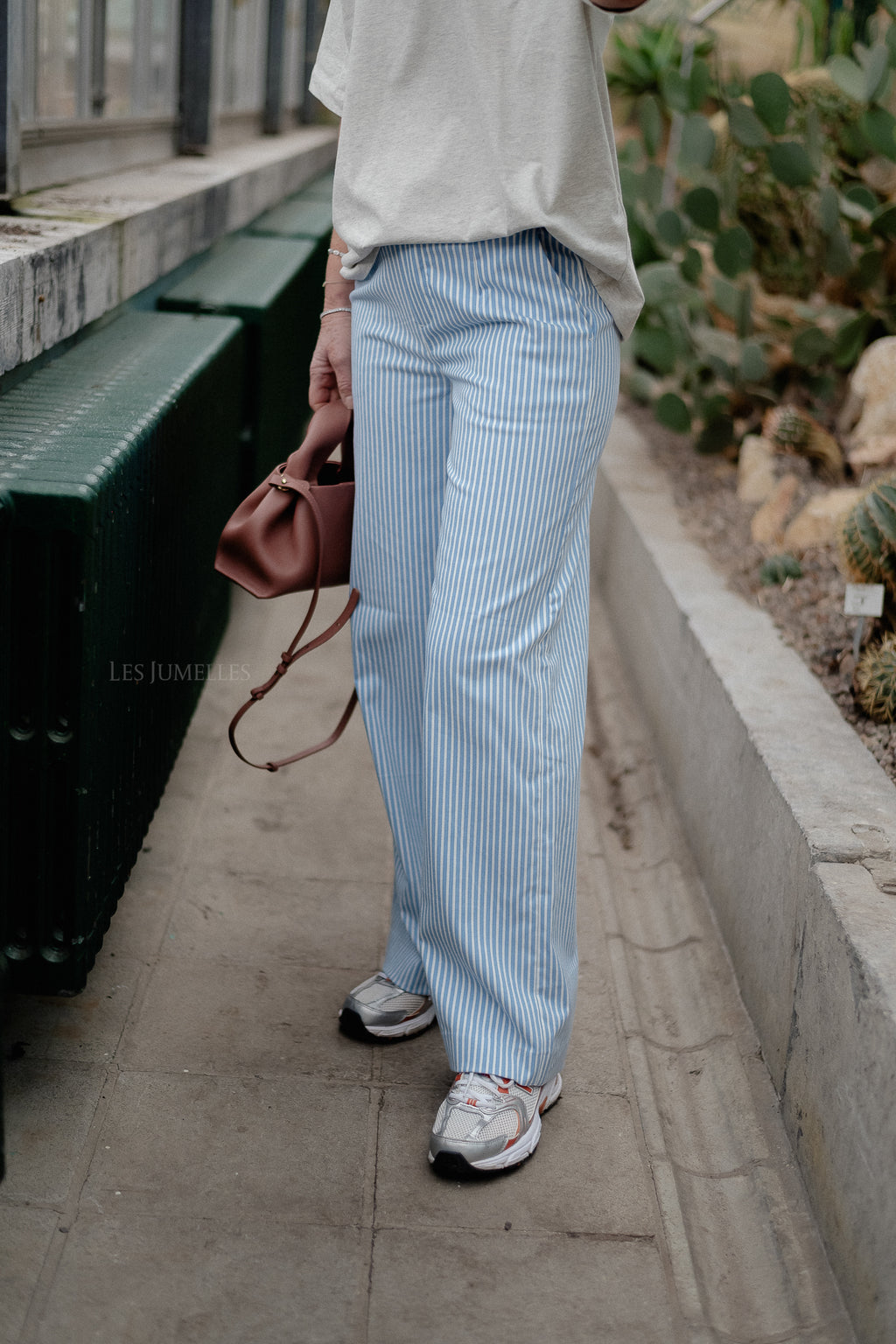 OBJLisa wide pants cloud dancer/cornflower