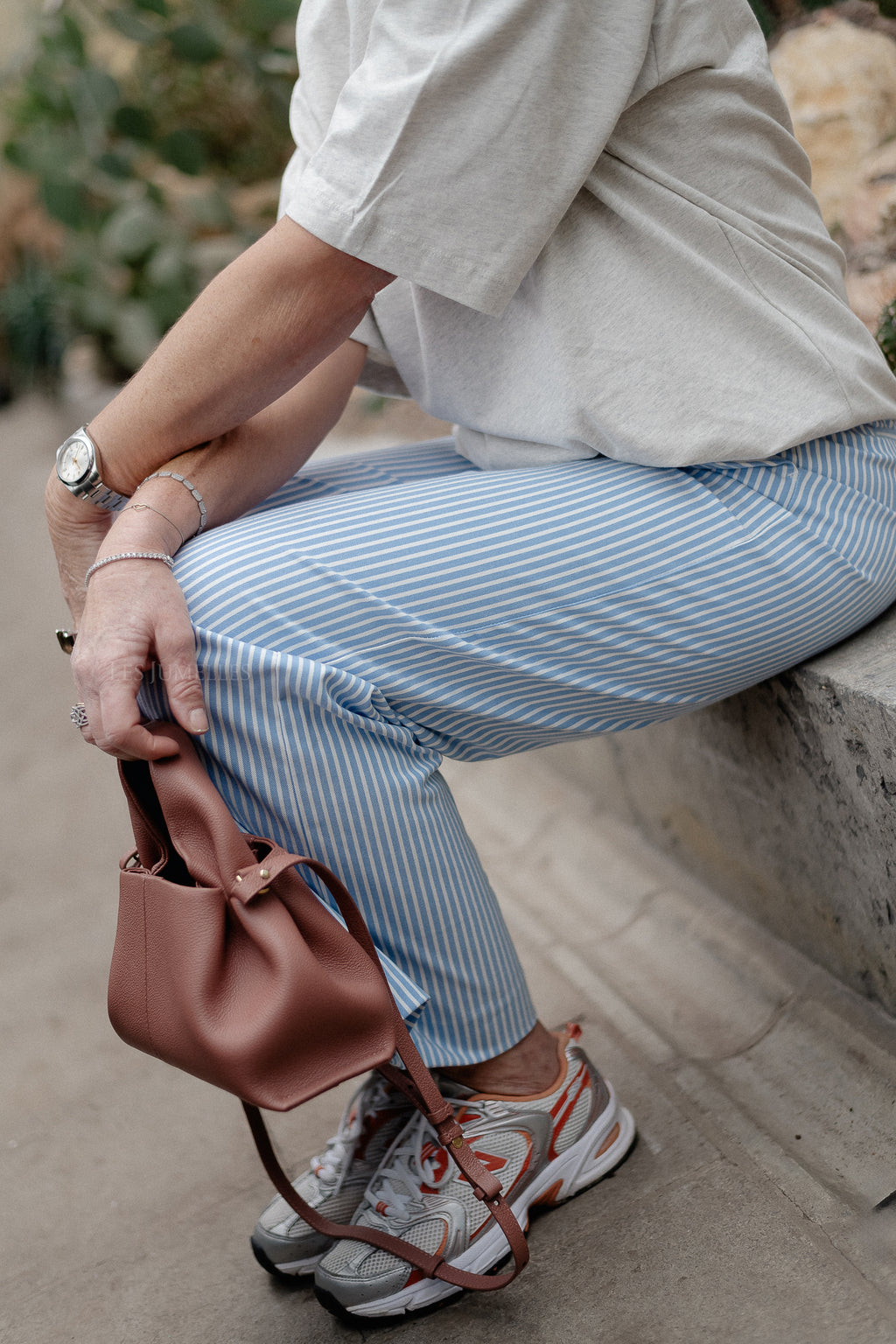 OBJLisa wide pants cloud dancer/cornflower