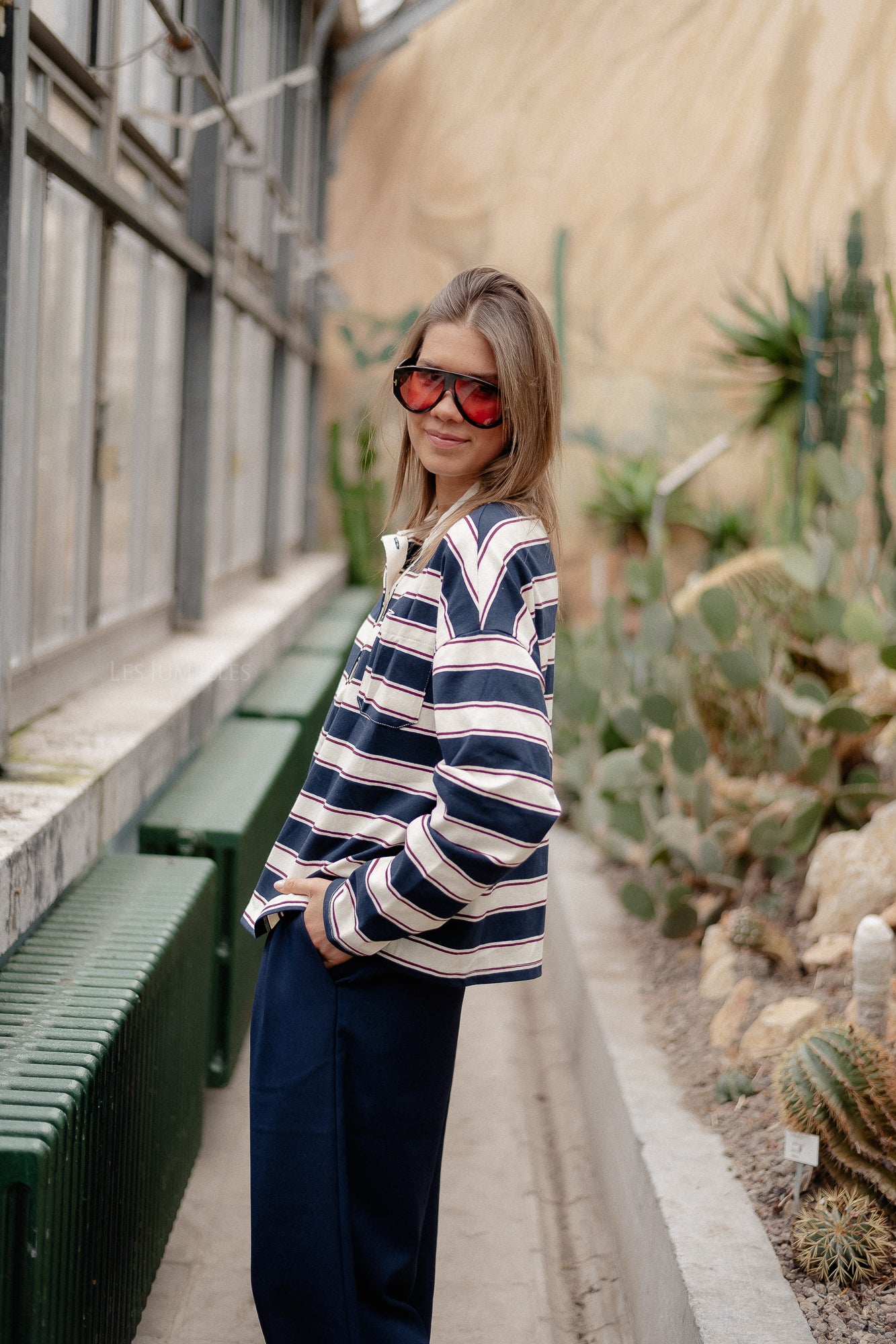 Frances striped polo sweatshirt navy/ecru