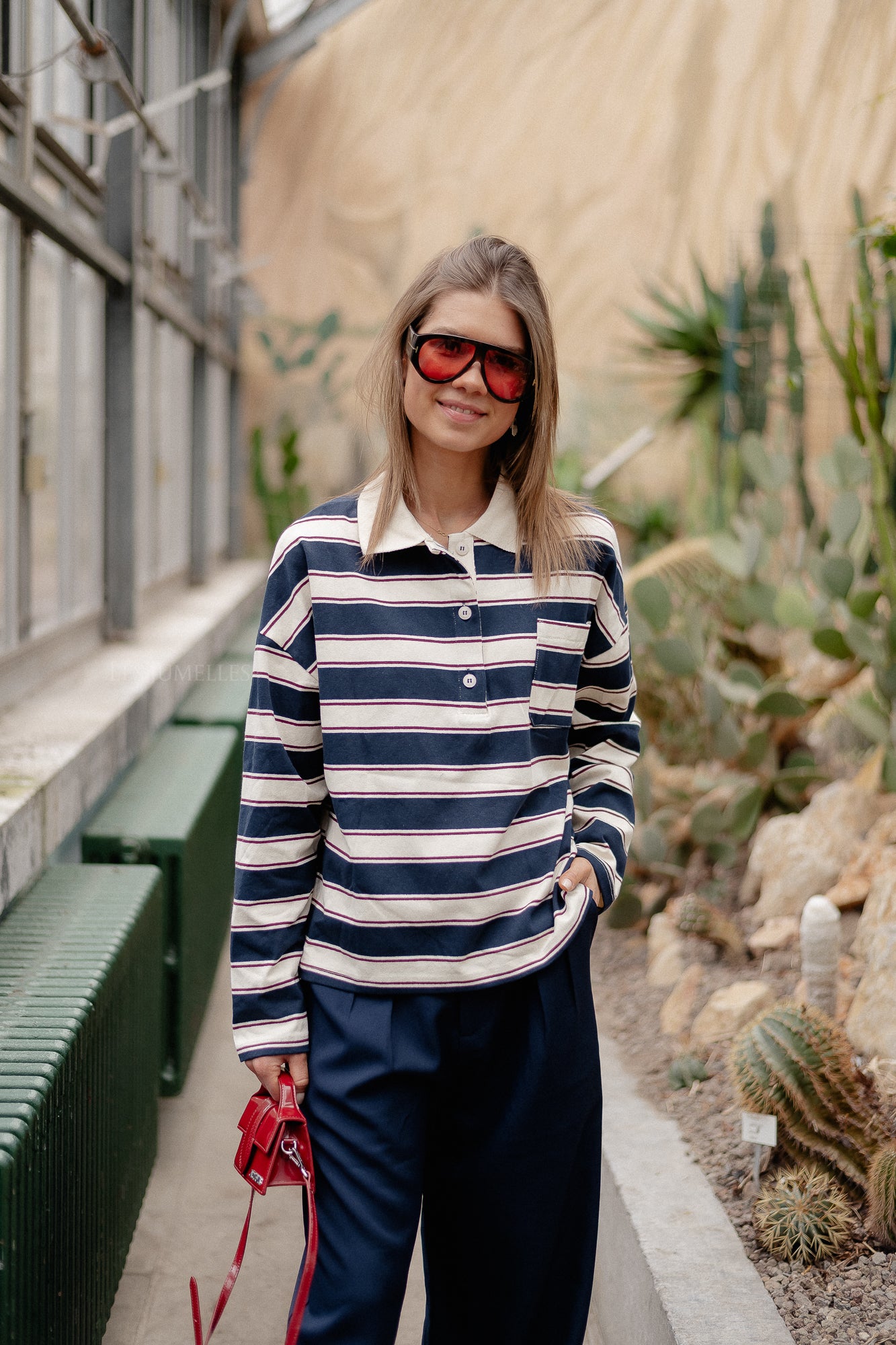 Frances striped polo sweatshirt navy/ecru