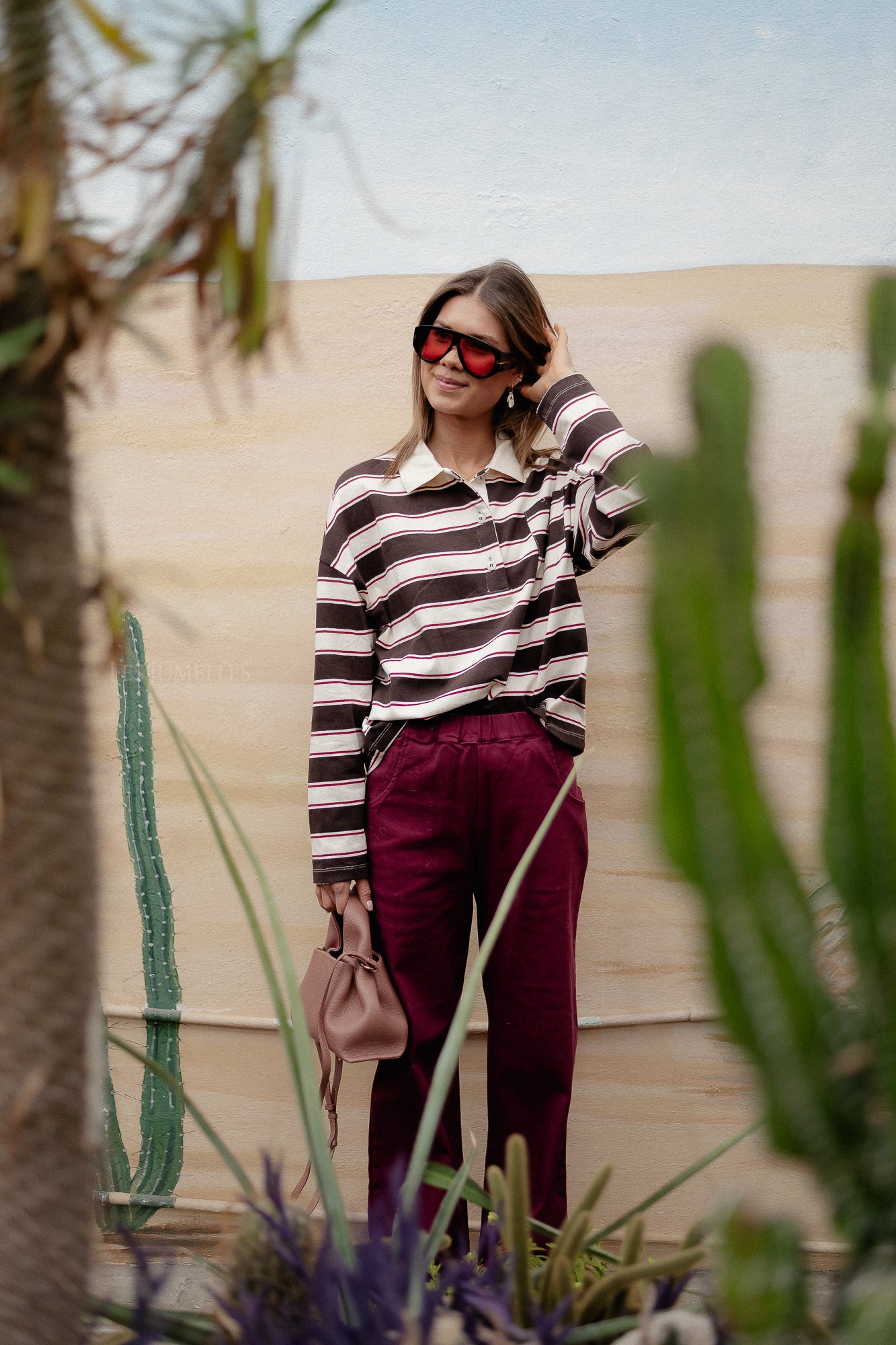 Frances striped polo sweatshirt hot chocolate/ecru