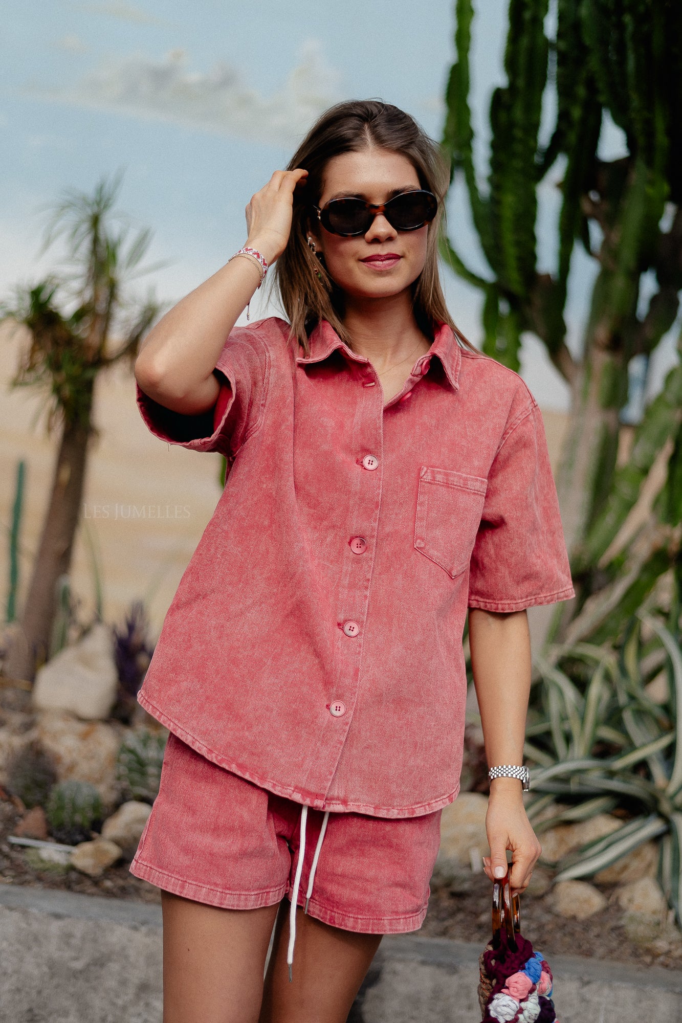 Zoe denim shorts red