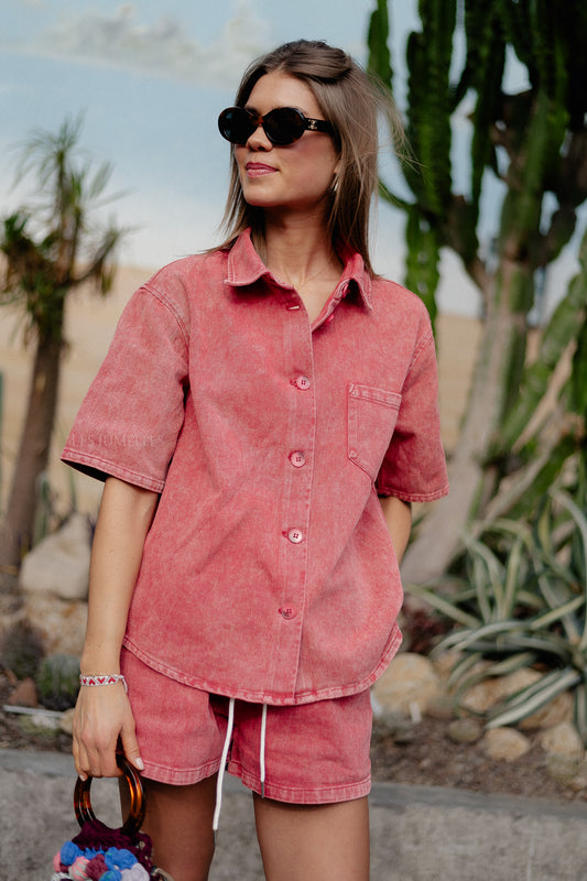 Les Jumelles Chemise en jean Zoe rouge