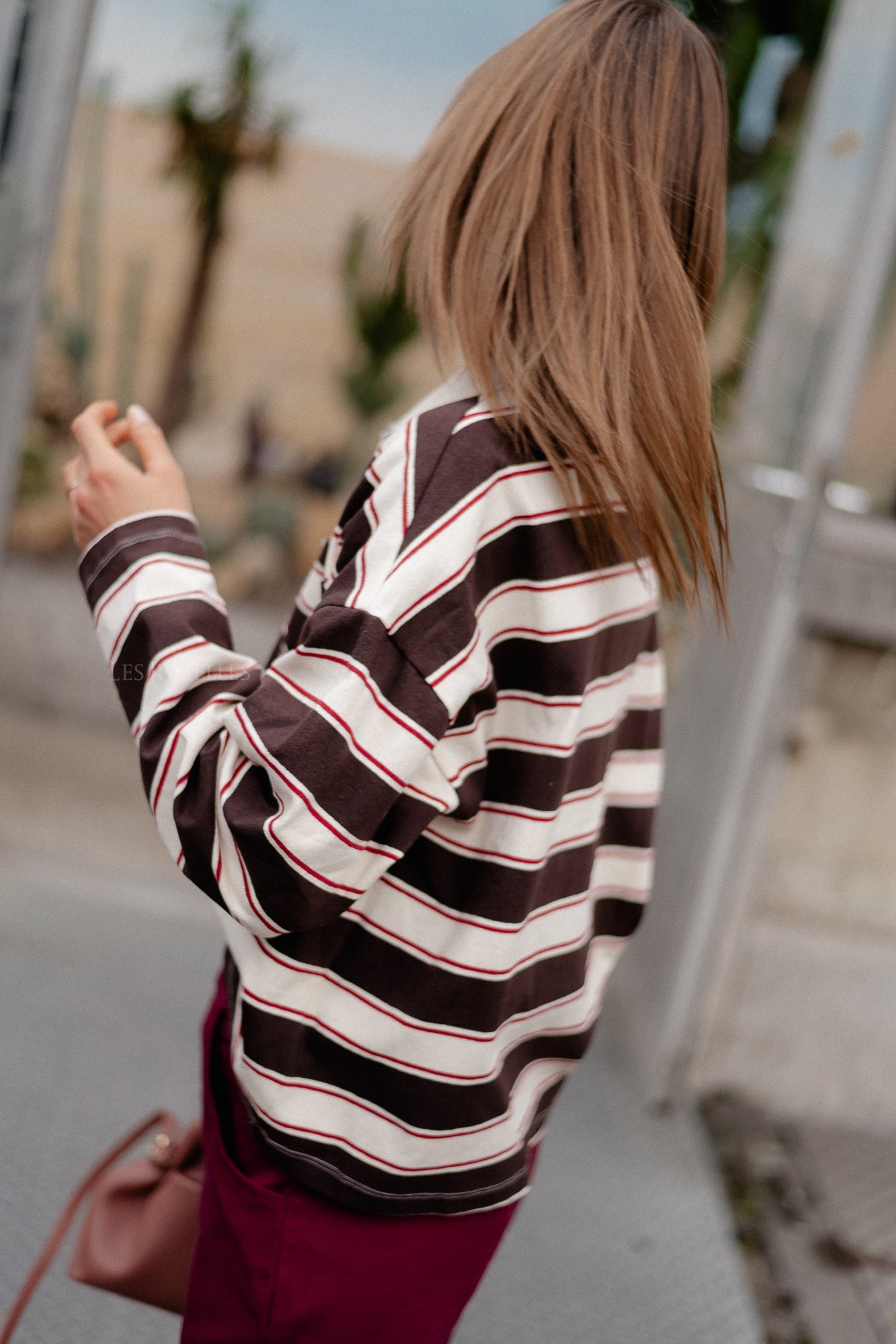 Frances striped polo sweatshirt hot chocolate/ecru