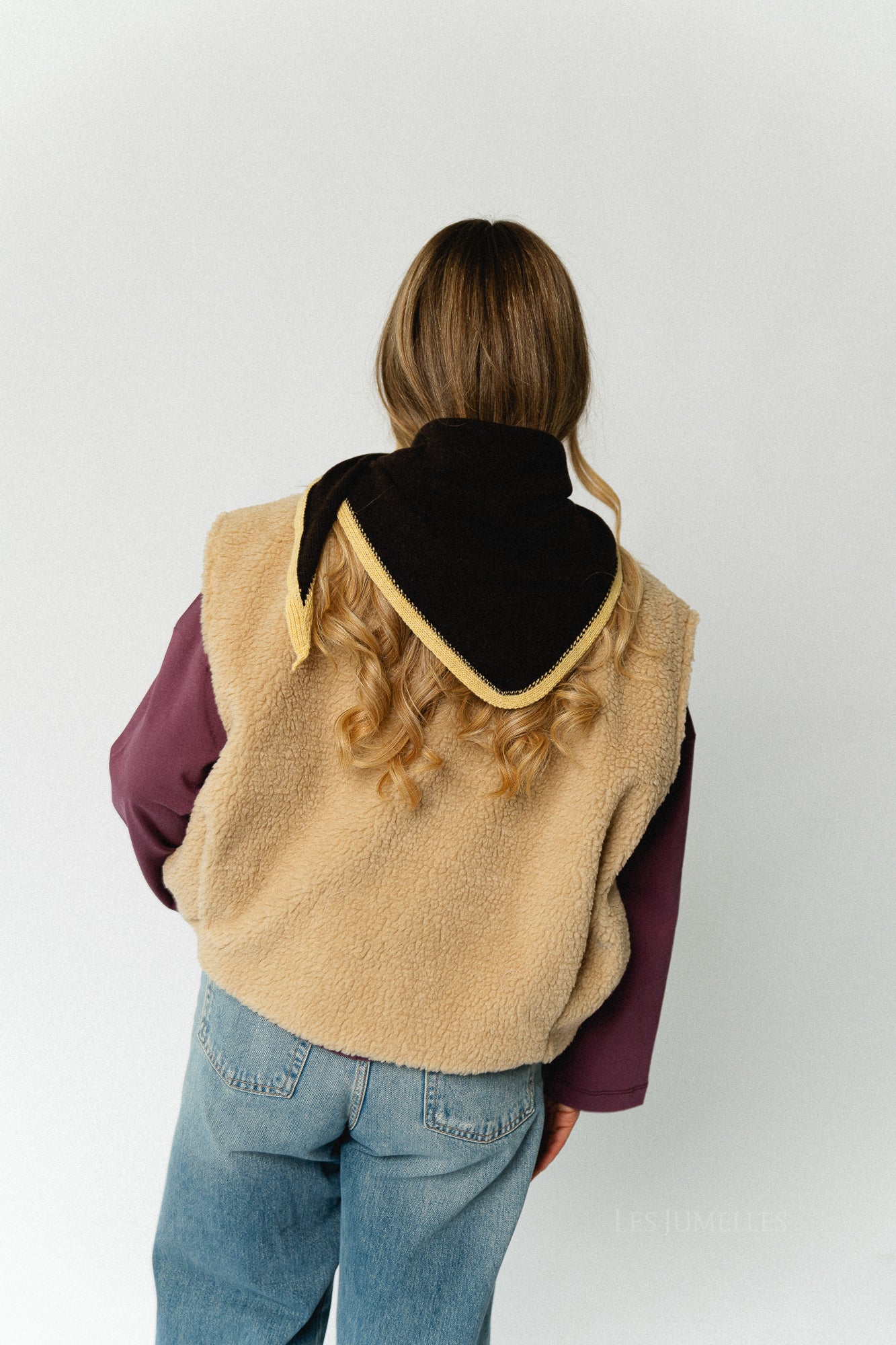 Emma Rose triangle scarf - dark brown/dusty yellow