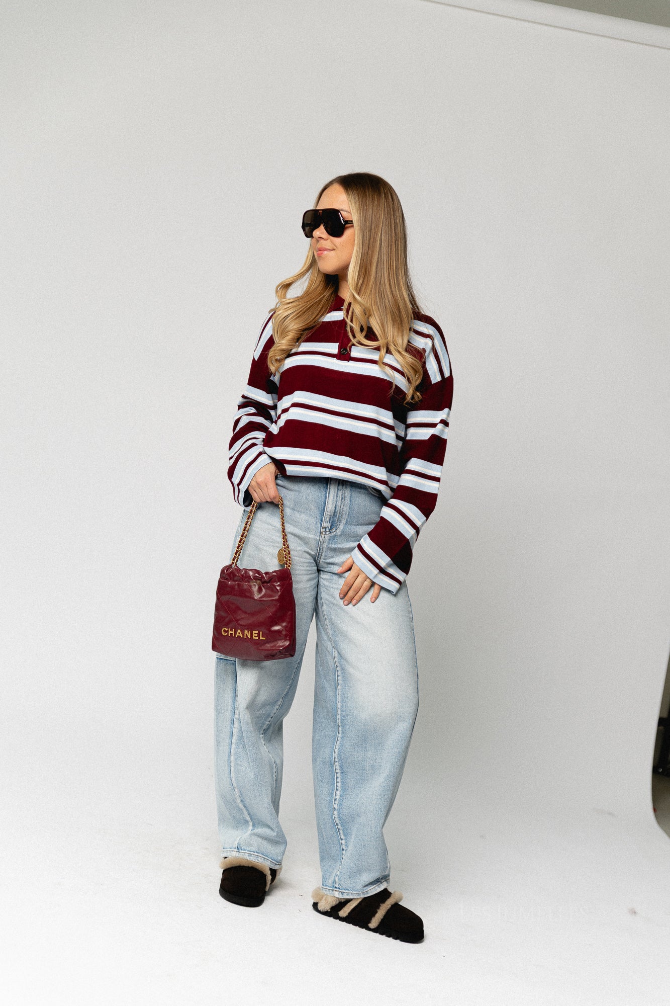 YASAbelle LS polo knit pullover rhododendron stripes