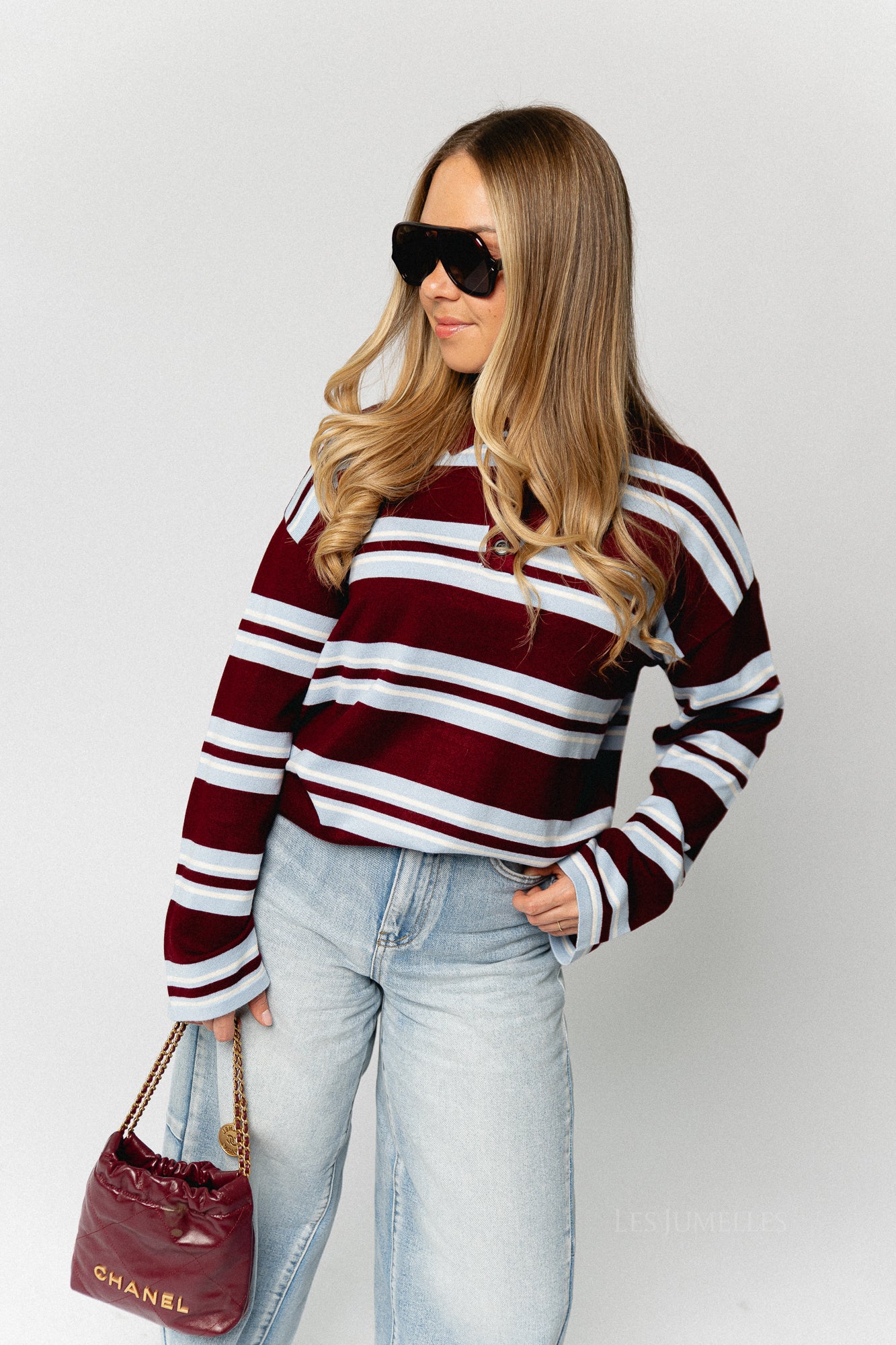YASAbelle LS polo knit pullover rhododendron stripes