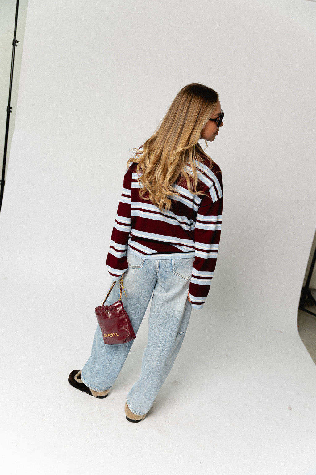 YASAbelle LS polo knit pullover rhododendron stripes