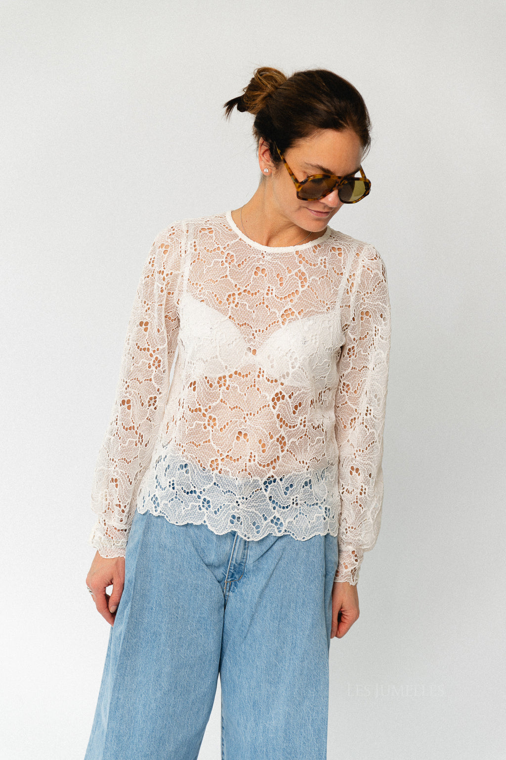 VIRhea O-neck L/S lace top cloud dancer
