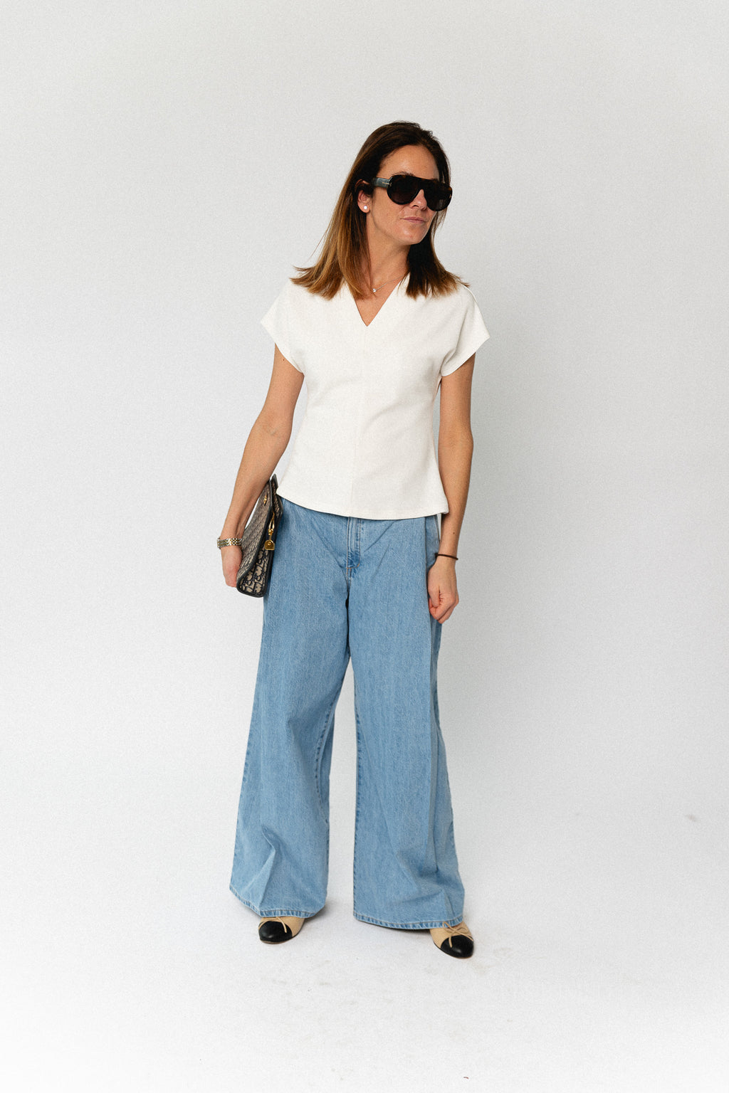 SLWTenny SS V-neck gathered top snow white