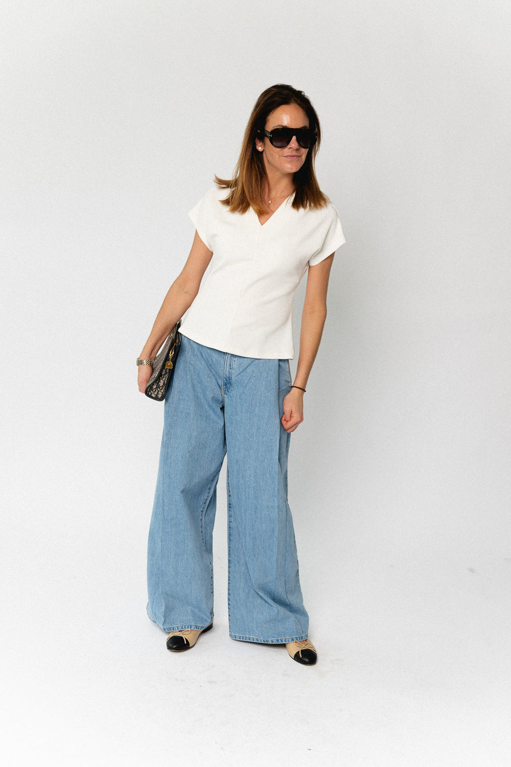 SLWTenny SS V-neck gathered top snow white