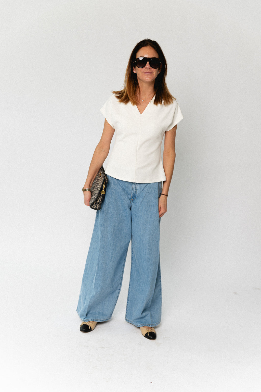 SLWTenny SS V-neck gathered top snow white