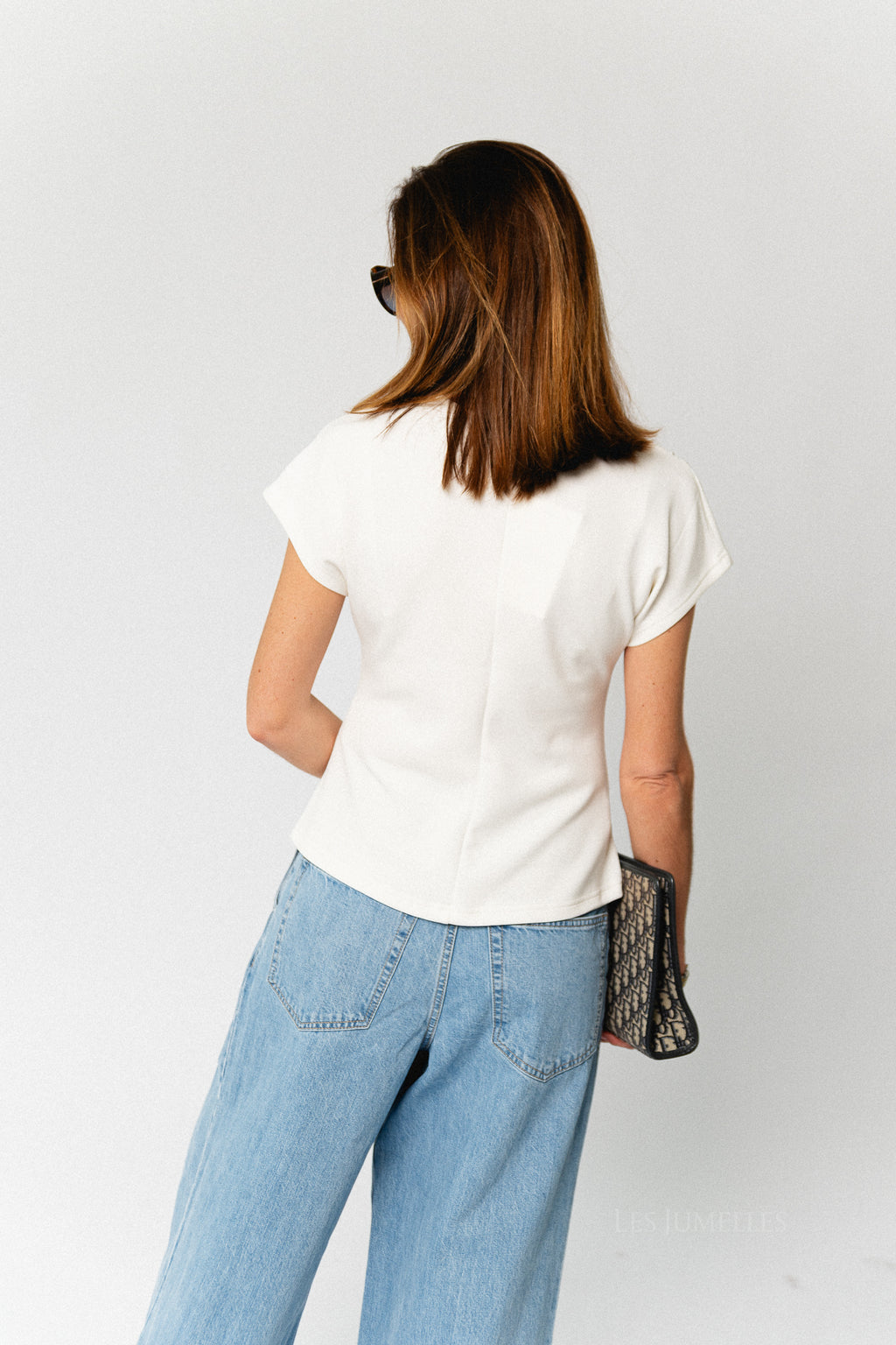 SLWTenny SS V-neck gathered top snow white