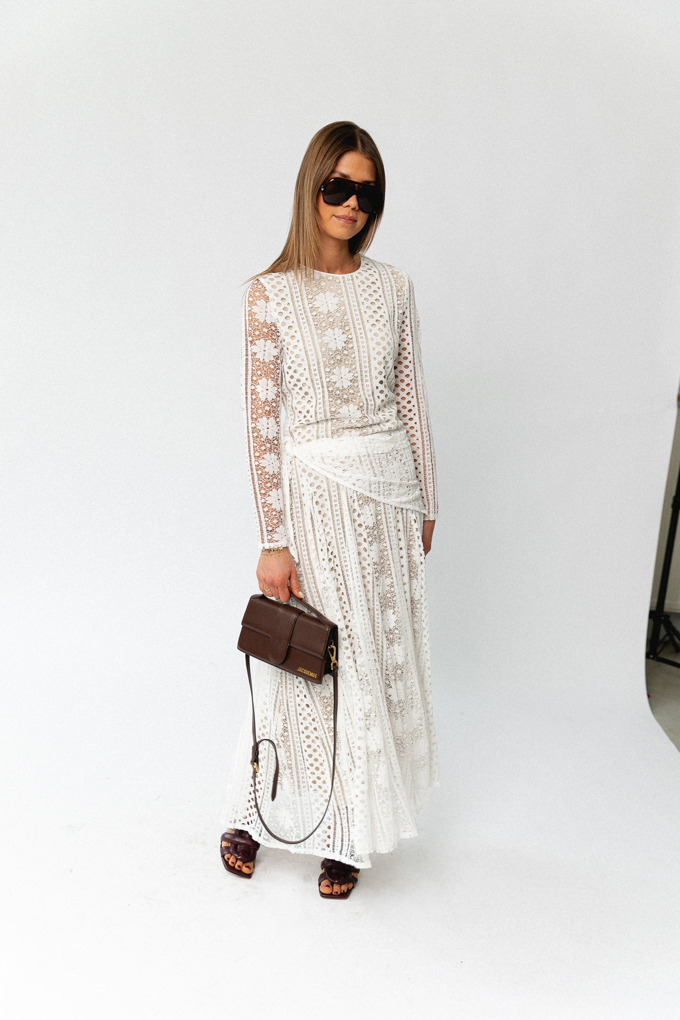 Lina floral lace maxi dress ivory