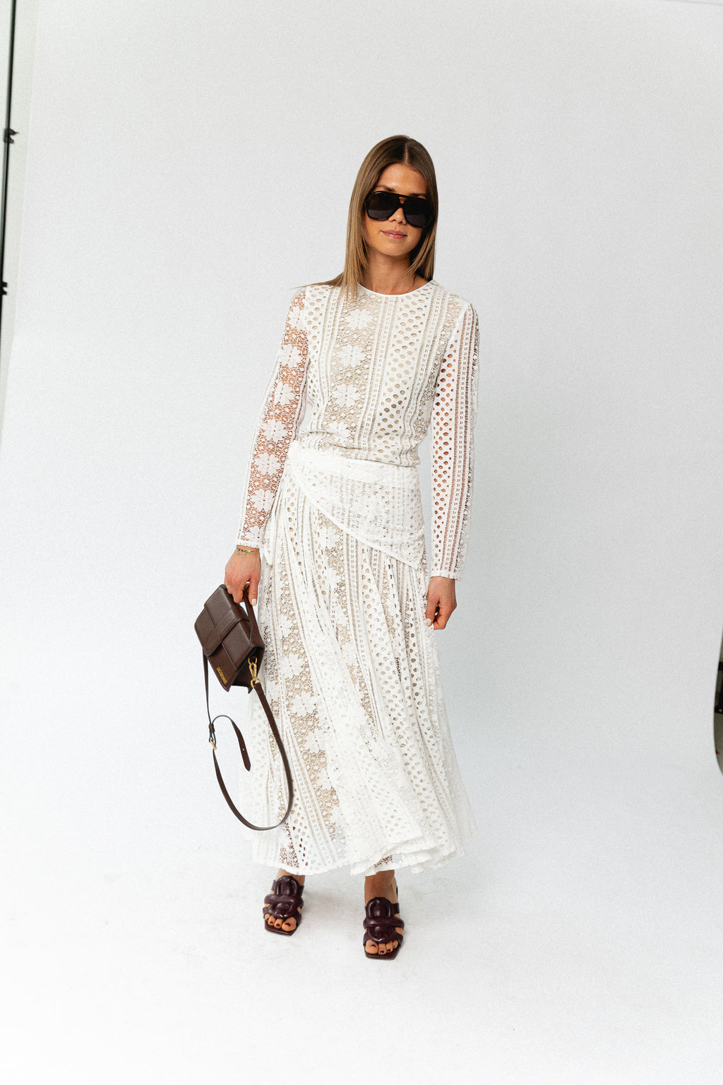 Lina floral lace maxi dress ivory