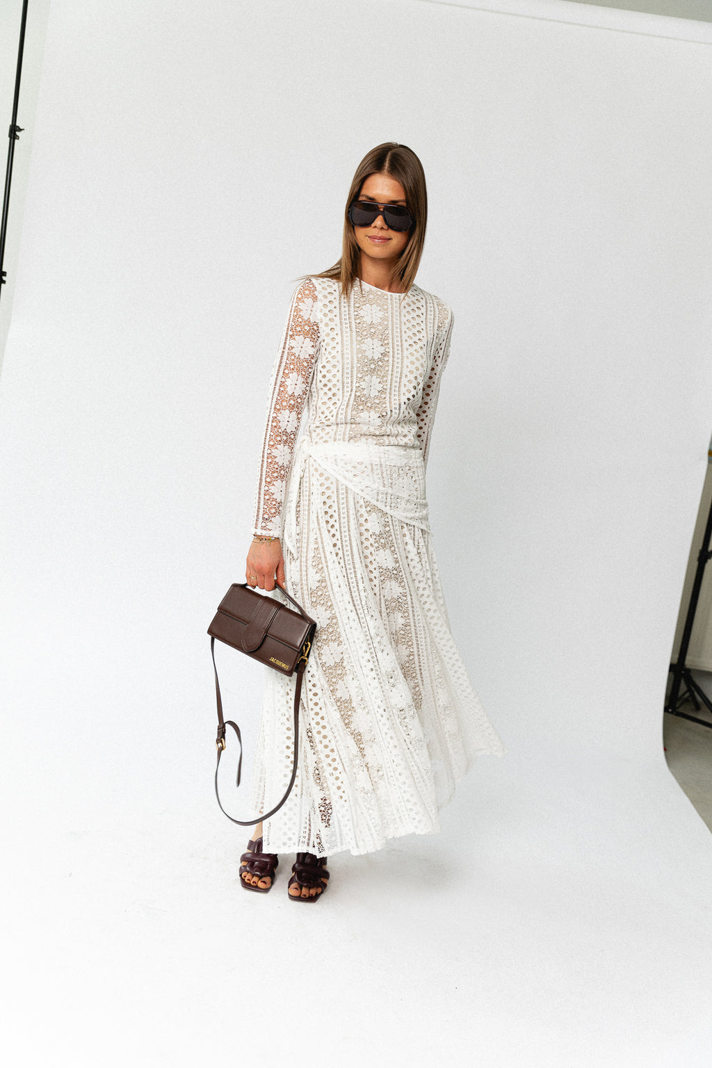 Lina floral lace maxi dress ivory