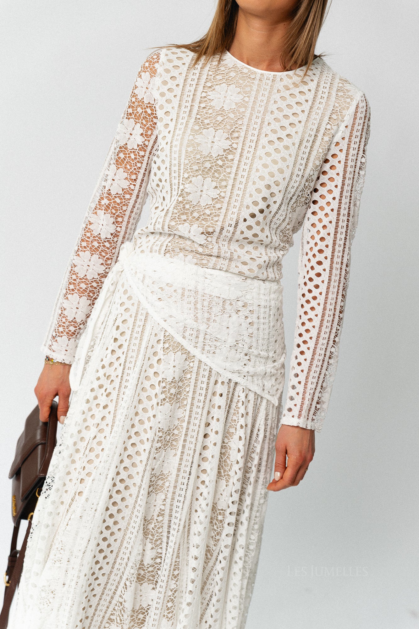 Lina floral lace maxi dress ivory