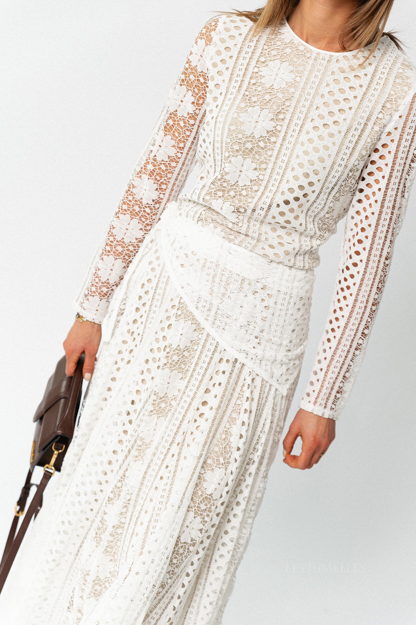 Lina floral lace maxi dress ivory