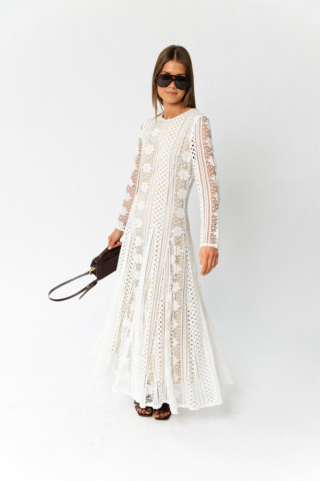 Lina floral lace maxi dress ivory