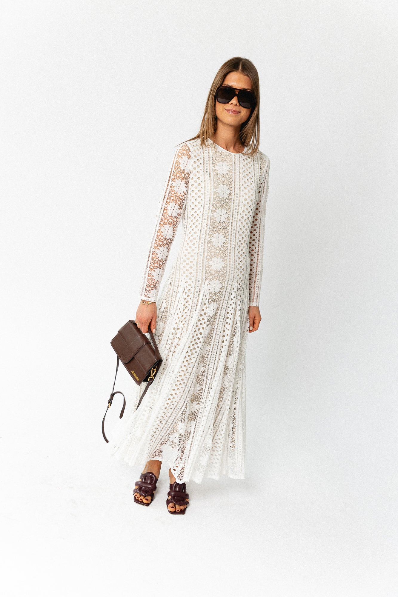 Lina floral lace maxi dress ivory