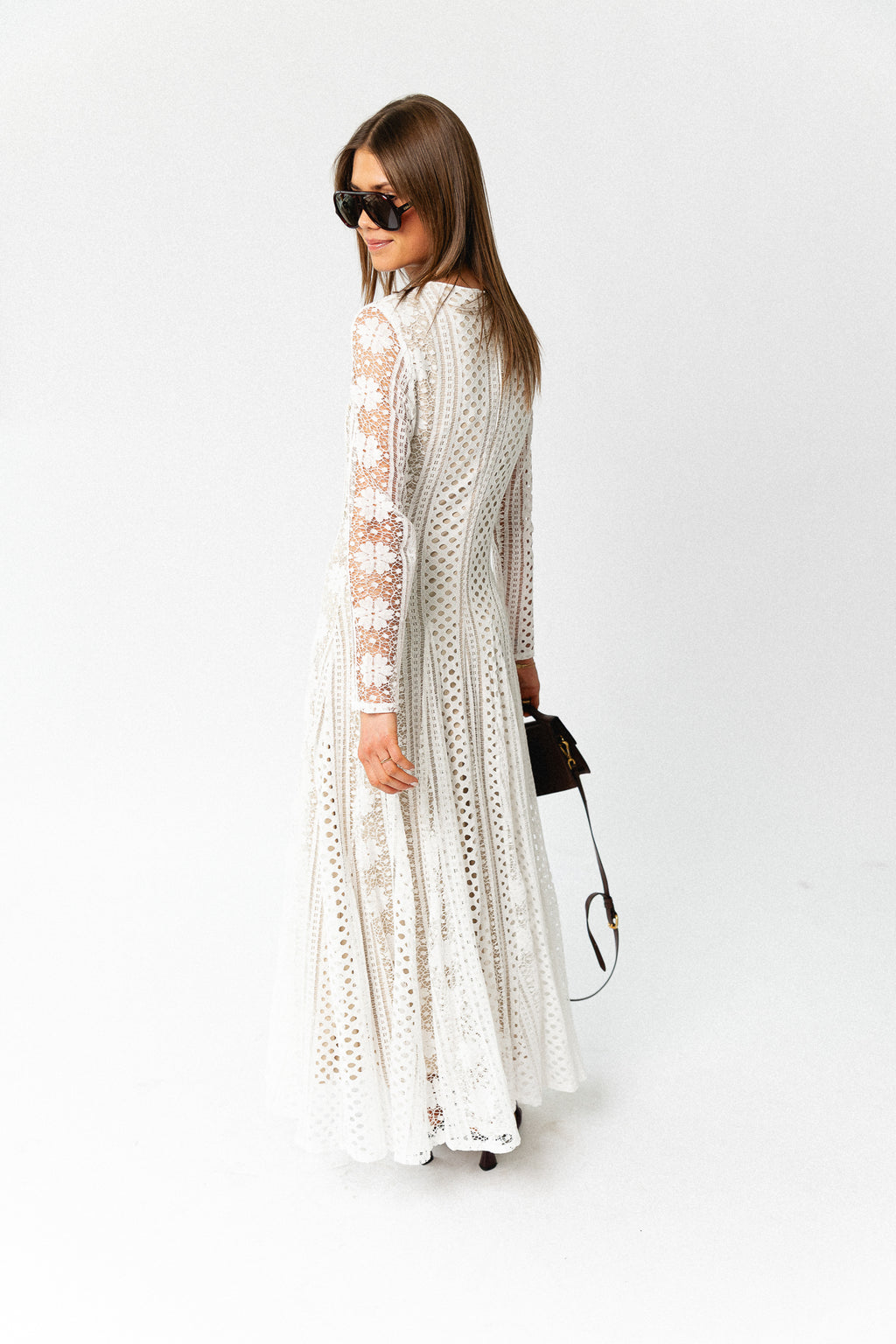 Lina floral lace maxi dress ivory