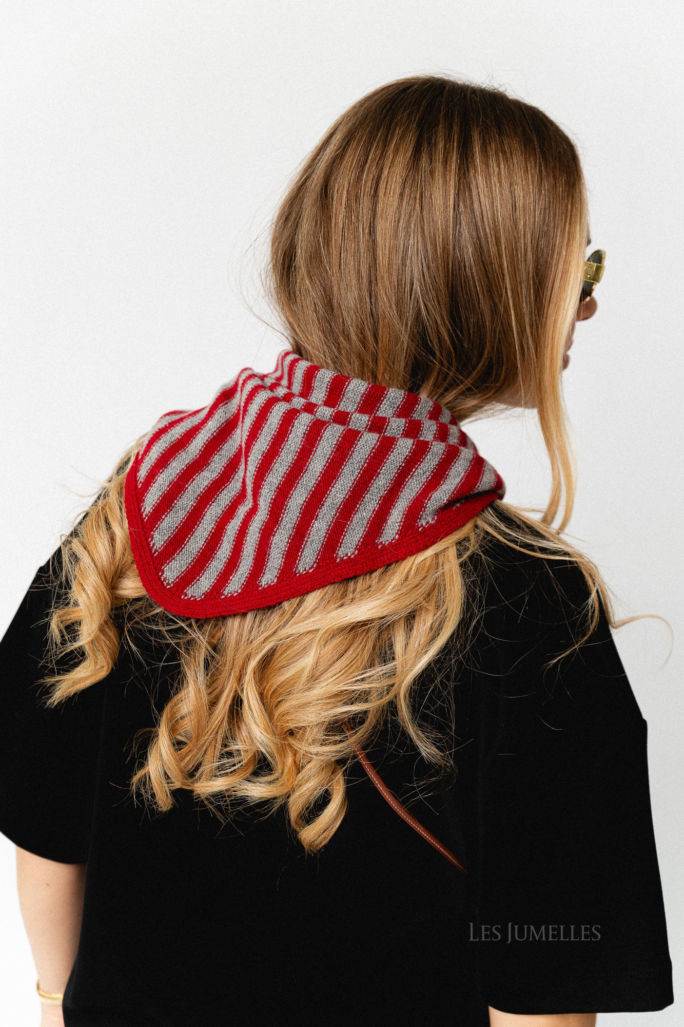 Susie striped triangle scarf - deep red/grey