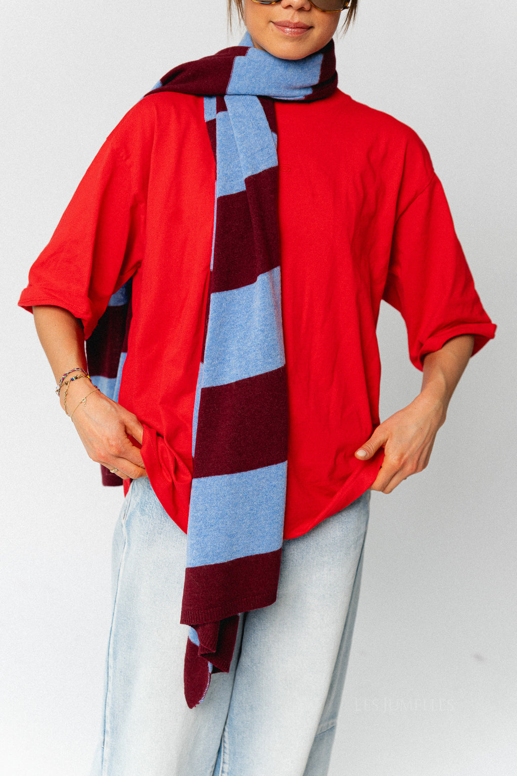 Ella striped scarf burgundy/light blue