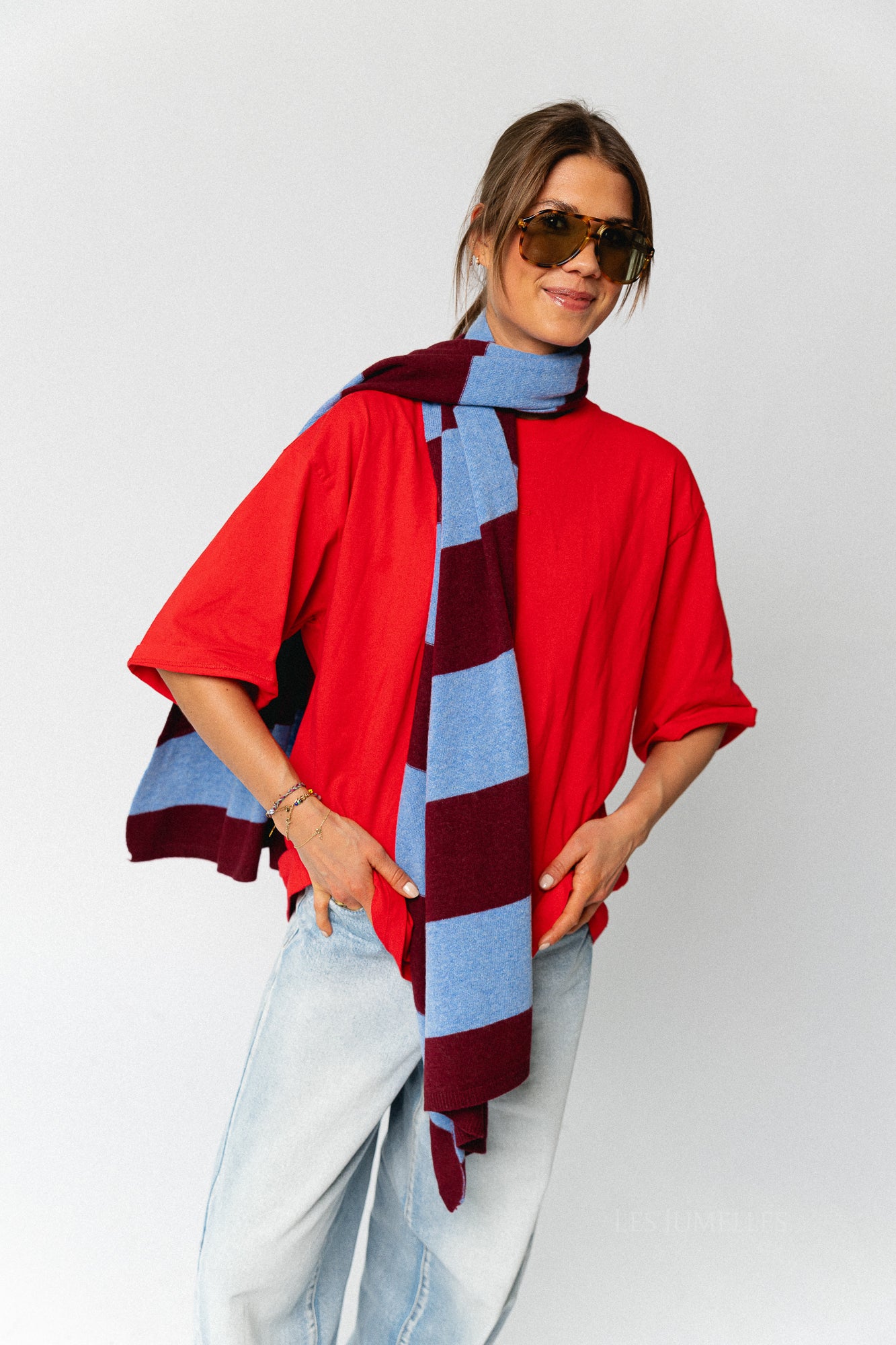 Ella striped scarf burgundy/light blue