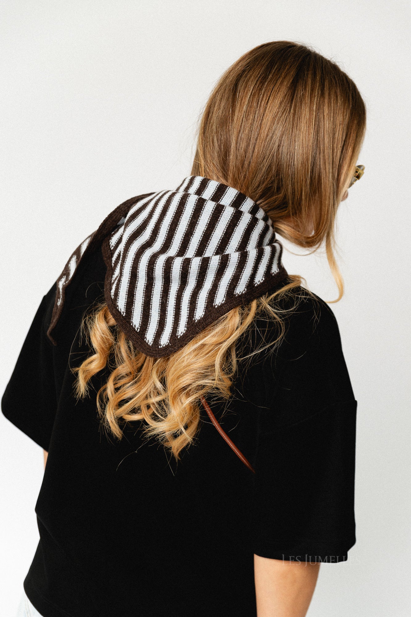 Susie striped triangle scarf - dark brown/dusty blue