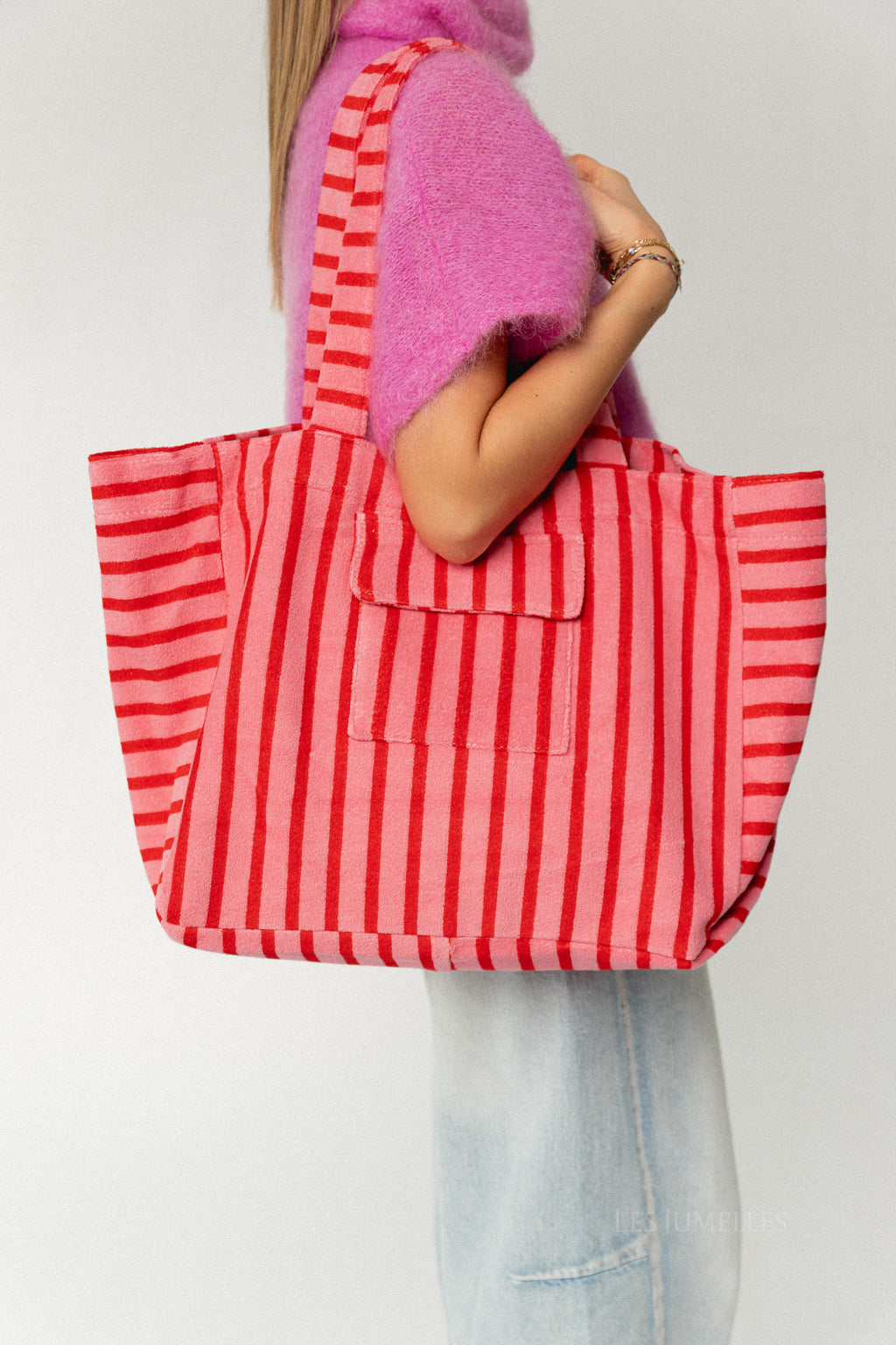 Striped terry shopper – fuchsia/red