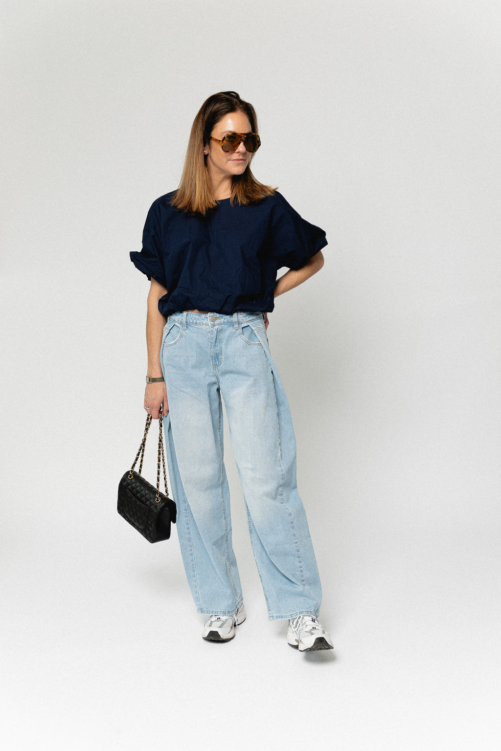 VIBaluni O-neck SS volume top navy blazer