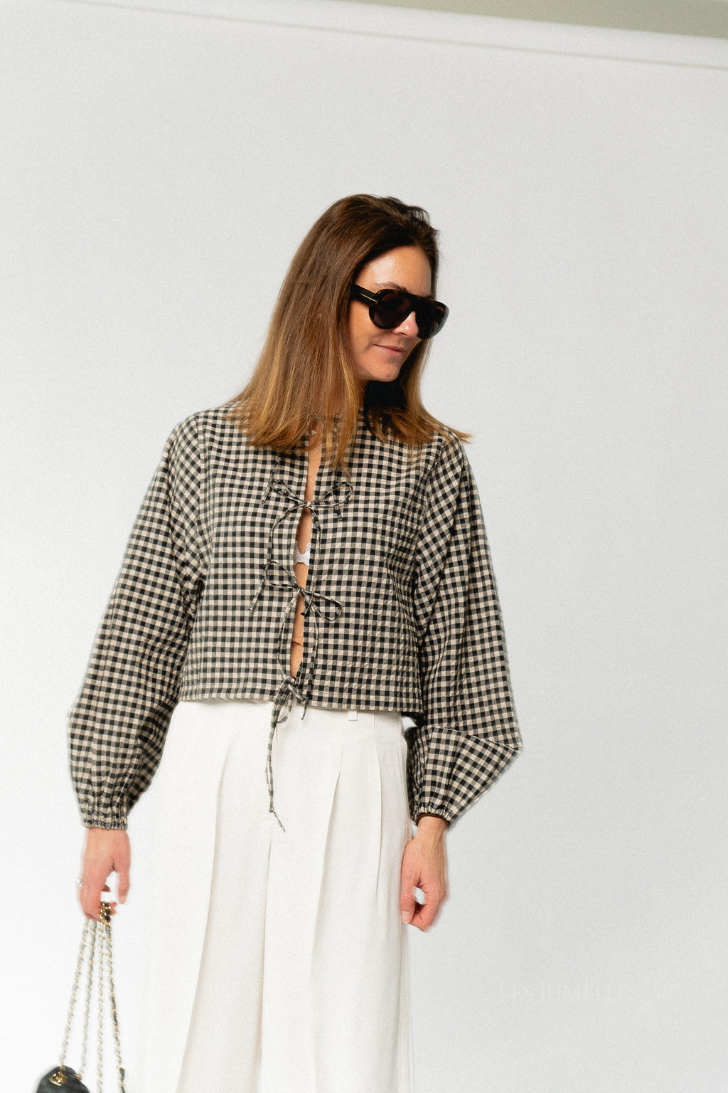 Lisanne blouse almond milk & black gingham