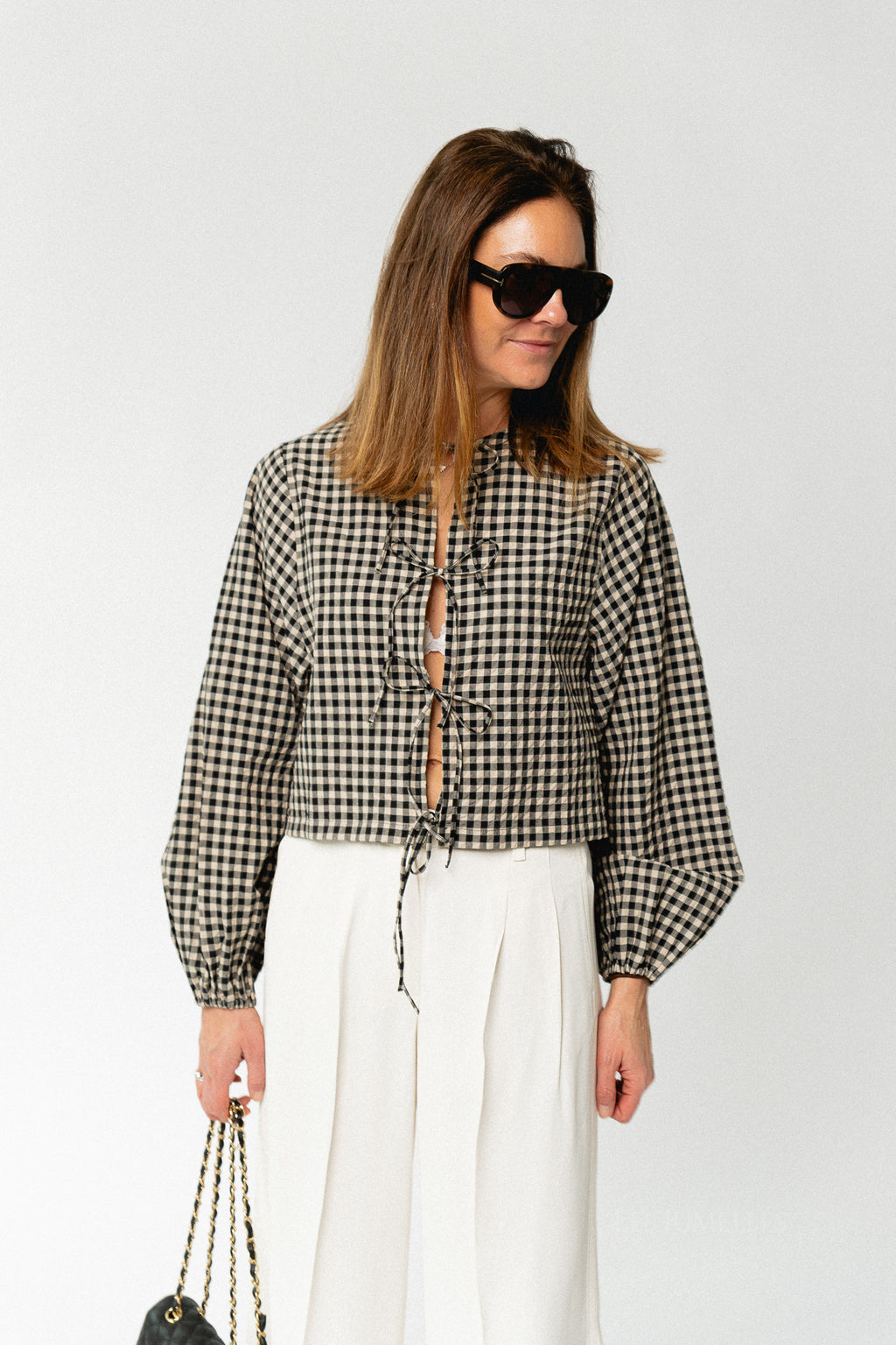 Lisanne blouse almond milk & black gingham