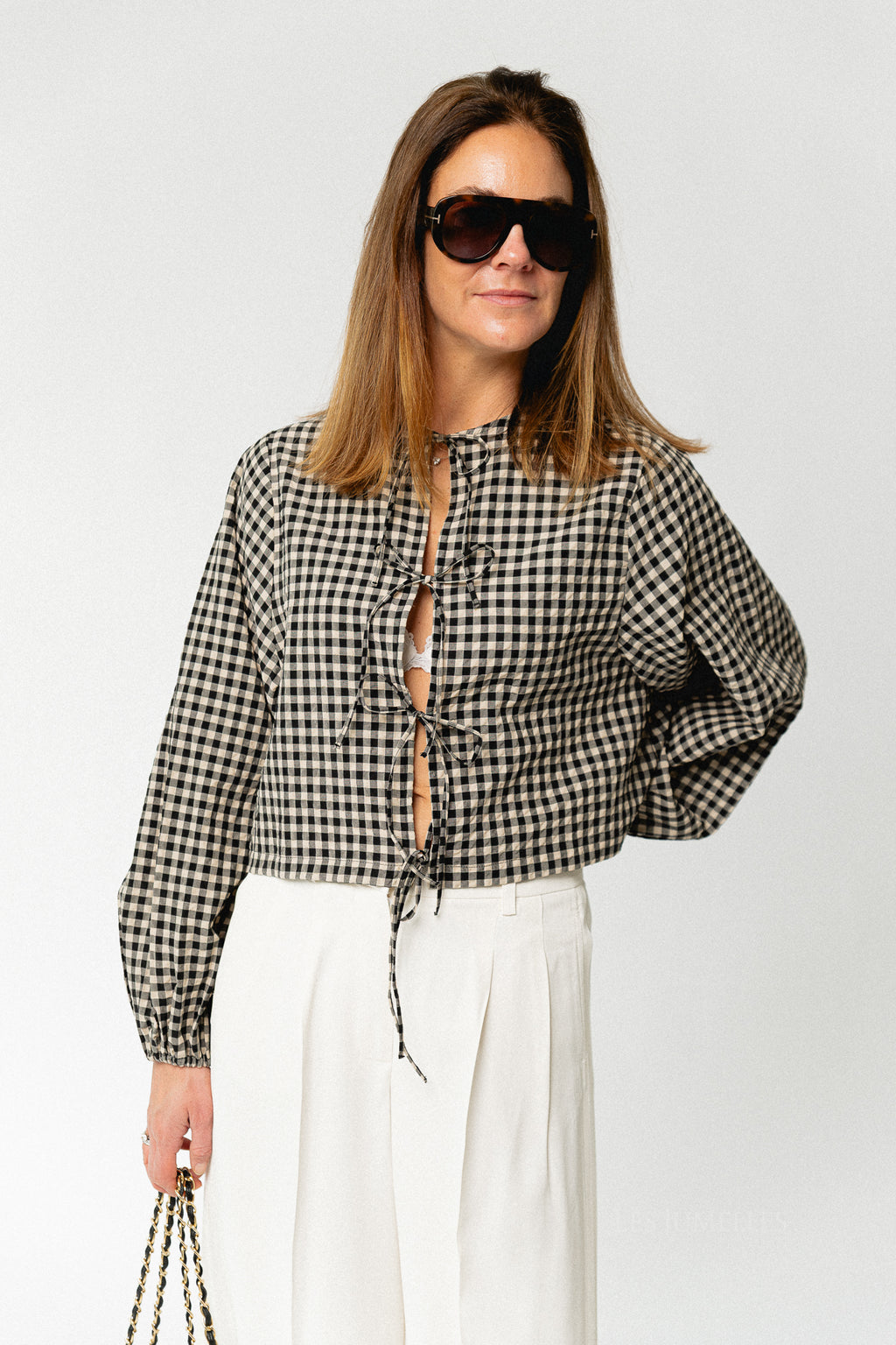 Lisanne blouse almond milk & black gingham