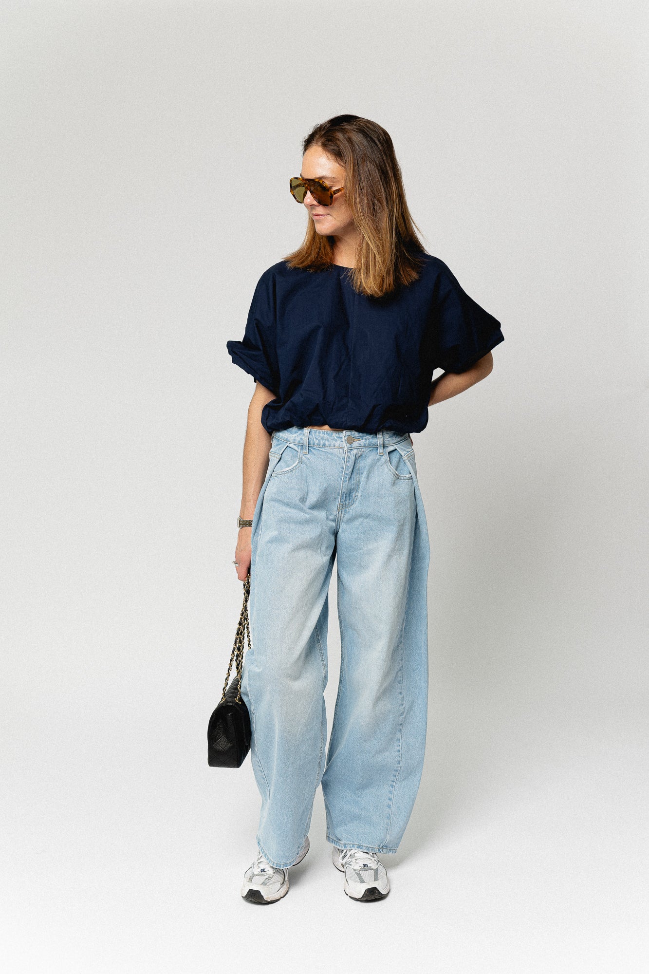 VIBaluni O-neck SS volume top navy blazer