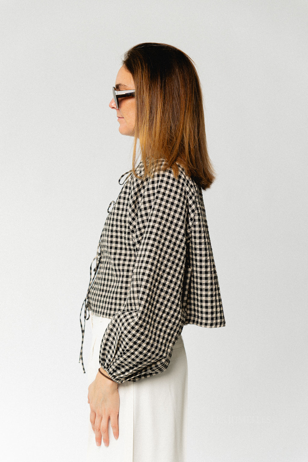 Lisanne blouse almond milk & black gingham