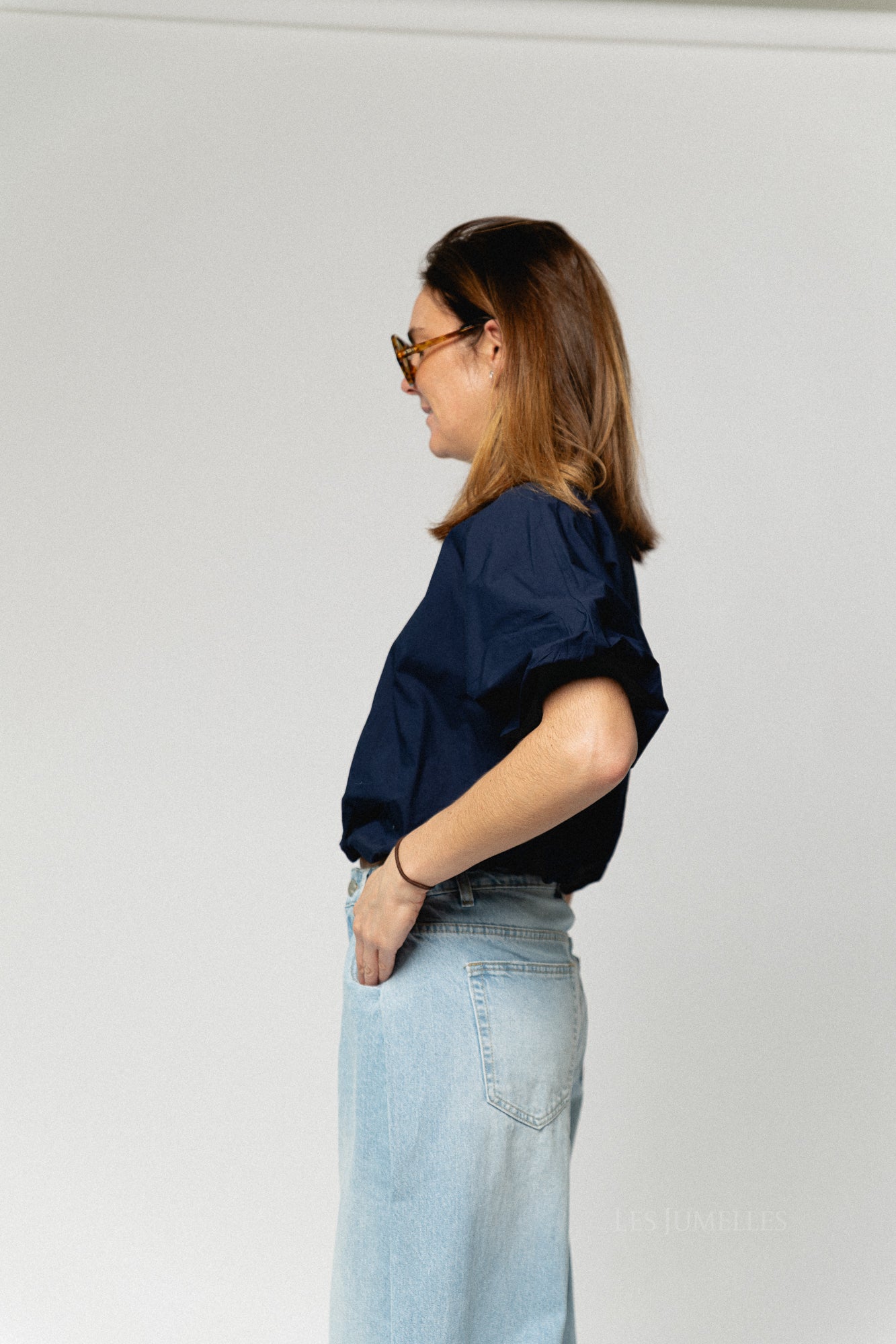VIBaluni O-neck SS volume top navy blazer