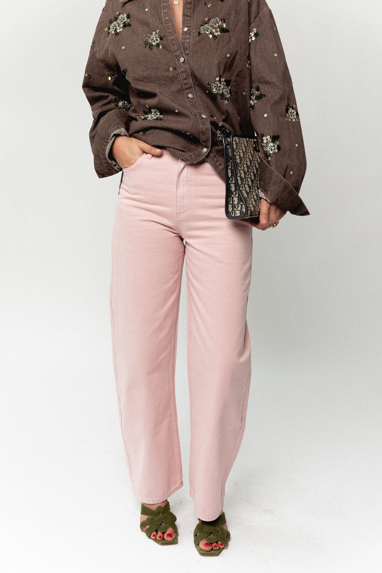 Theodora denim trousers cameo pink