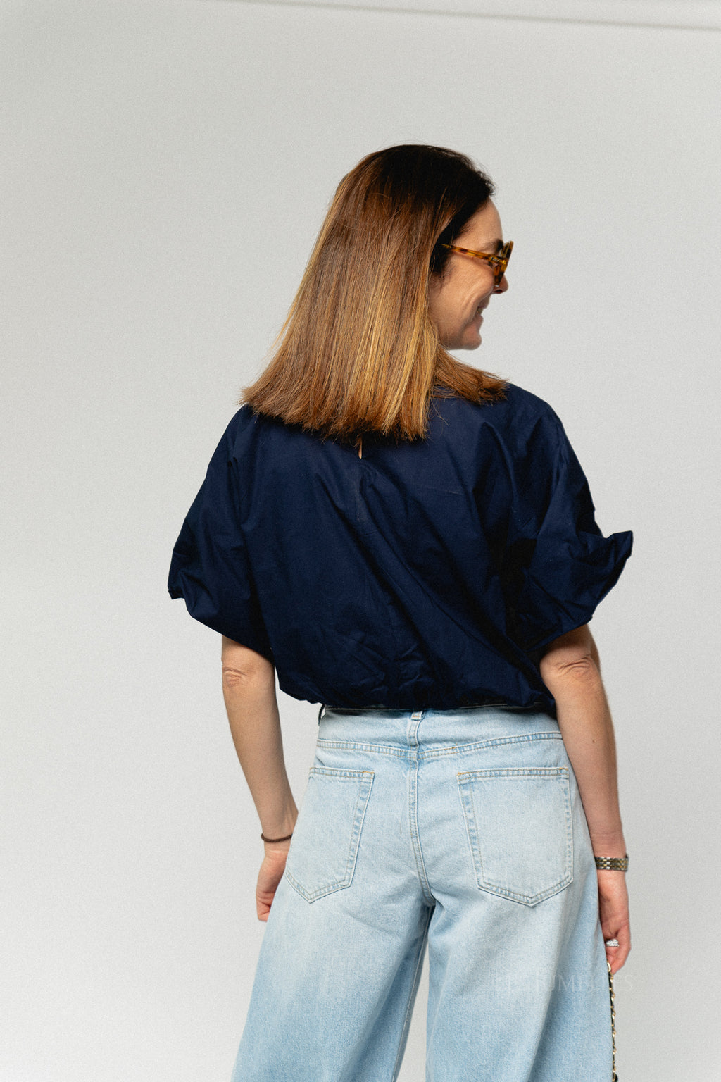 VIBaluni O-neck SS volume top navy blazer