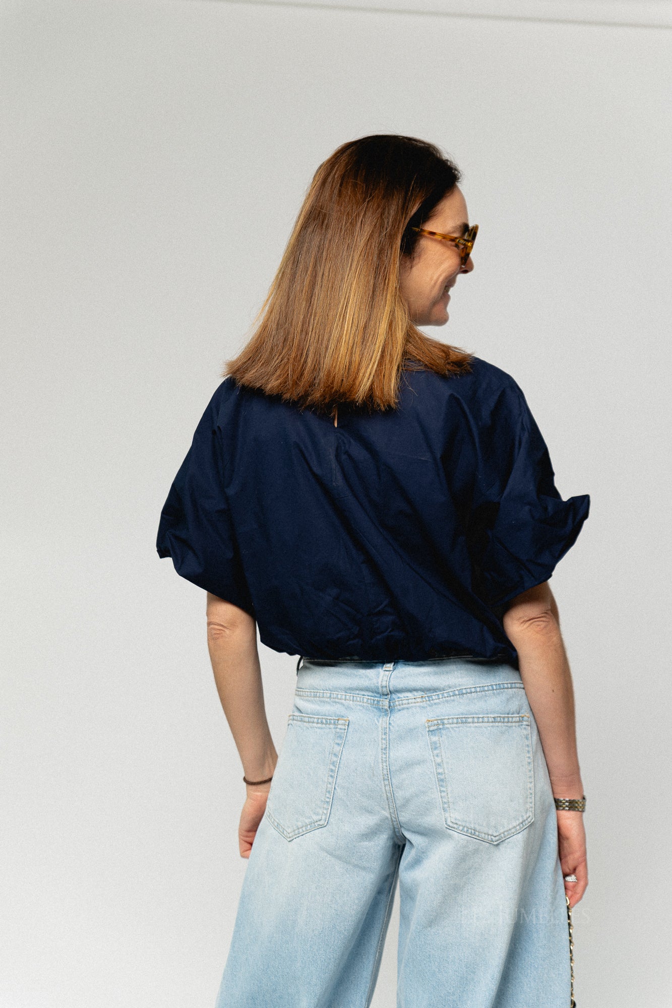 VIBaluni O-neck SS volume top navy blazer