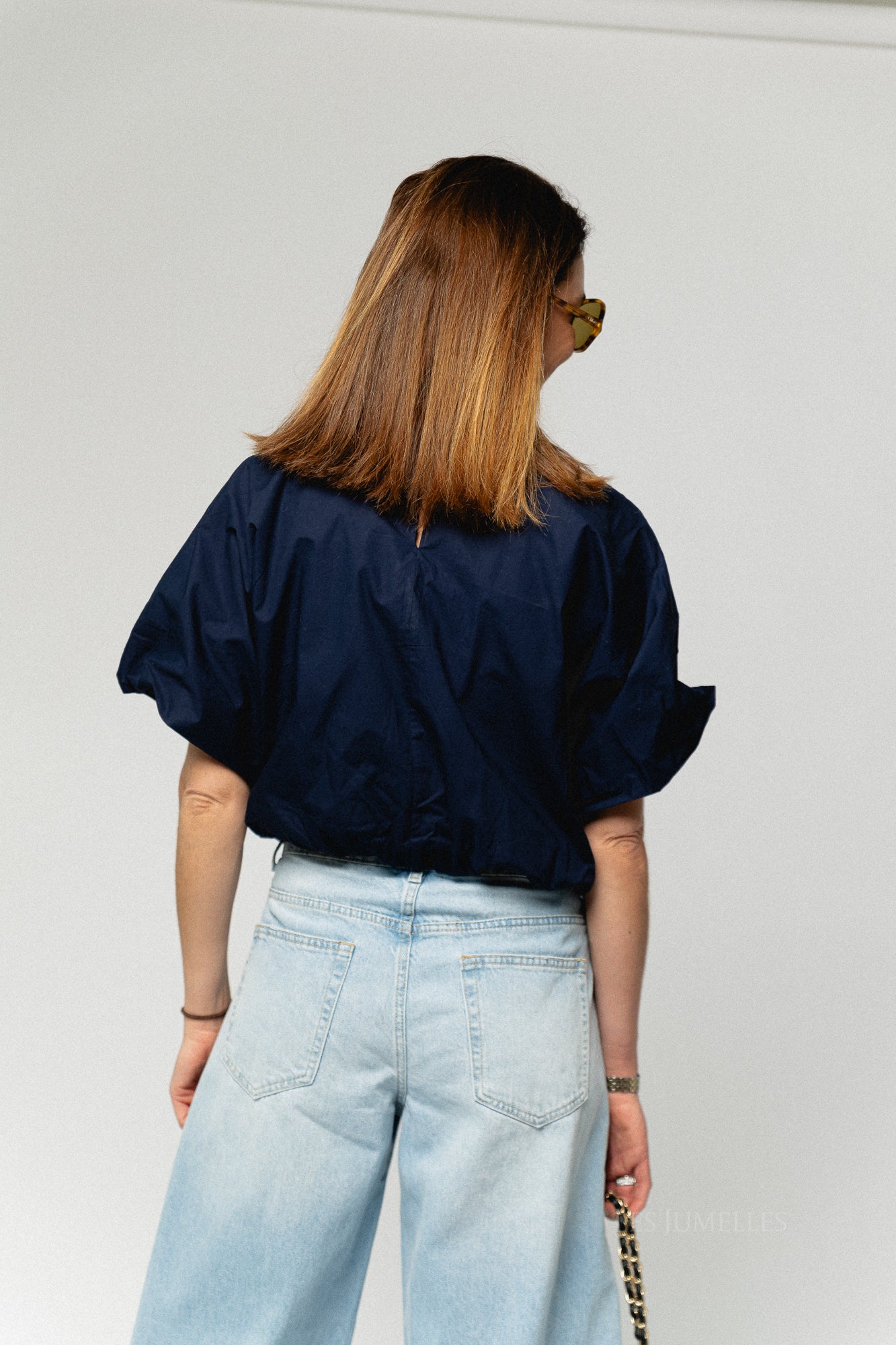 VIBaluni O-neck SS volume top navy blazer
