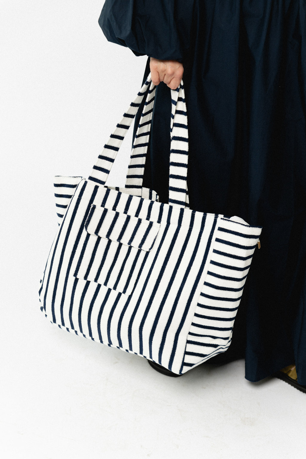 Striped terry shopper – white/navy