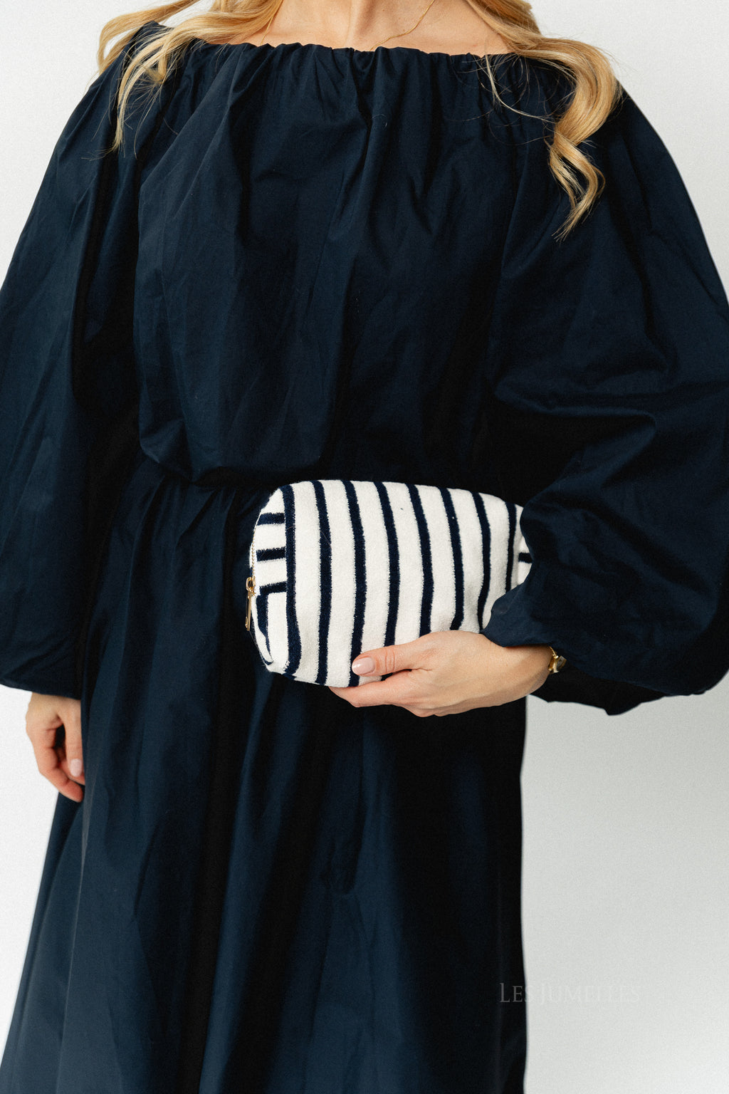 Mimi make-up bag - white/navy stripes