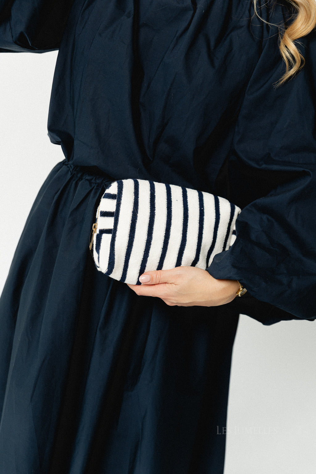Mimi make-up bag - white/navy stripes