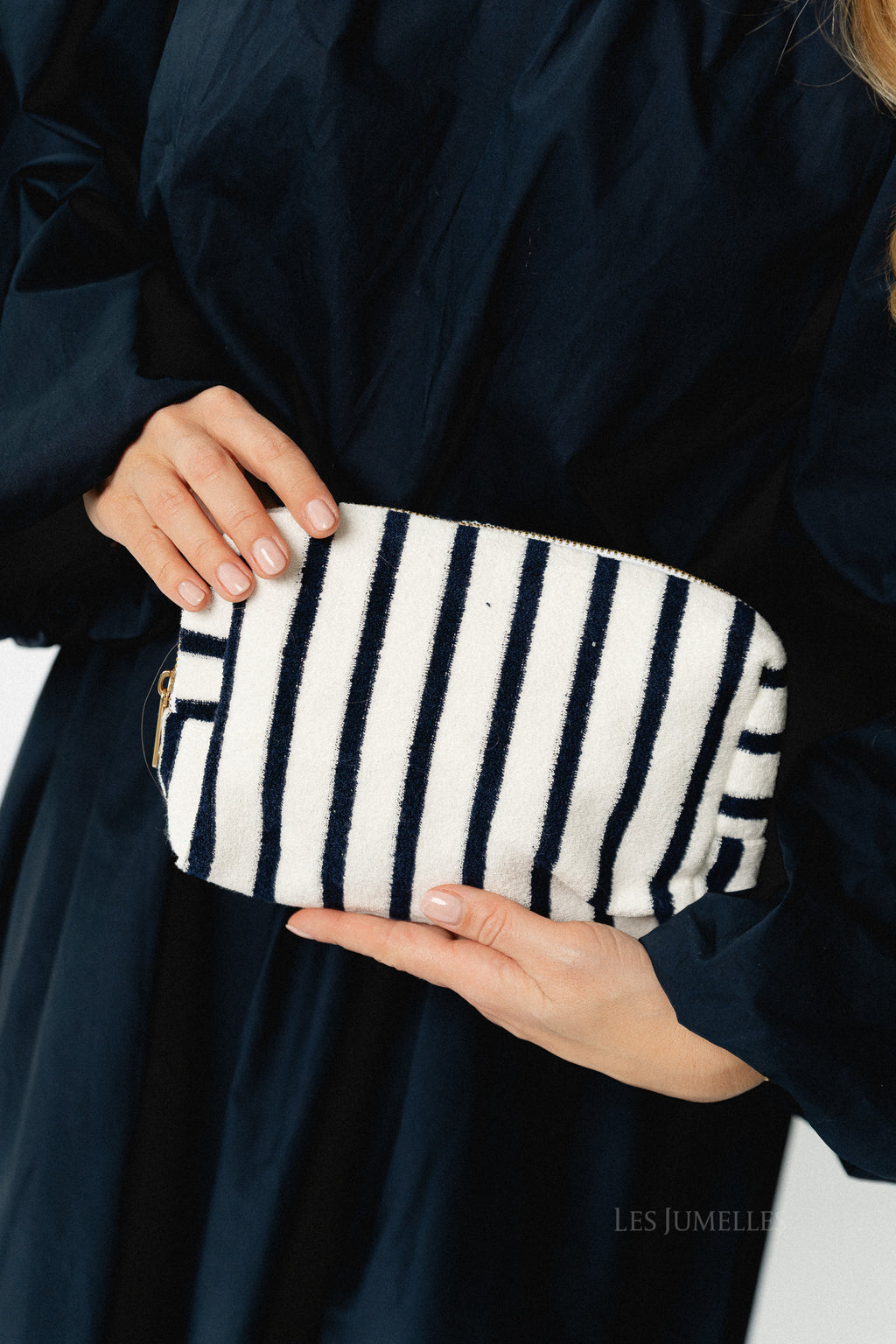 Mimi make-up bag - white/navy stripes