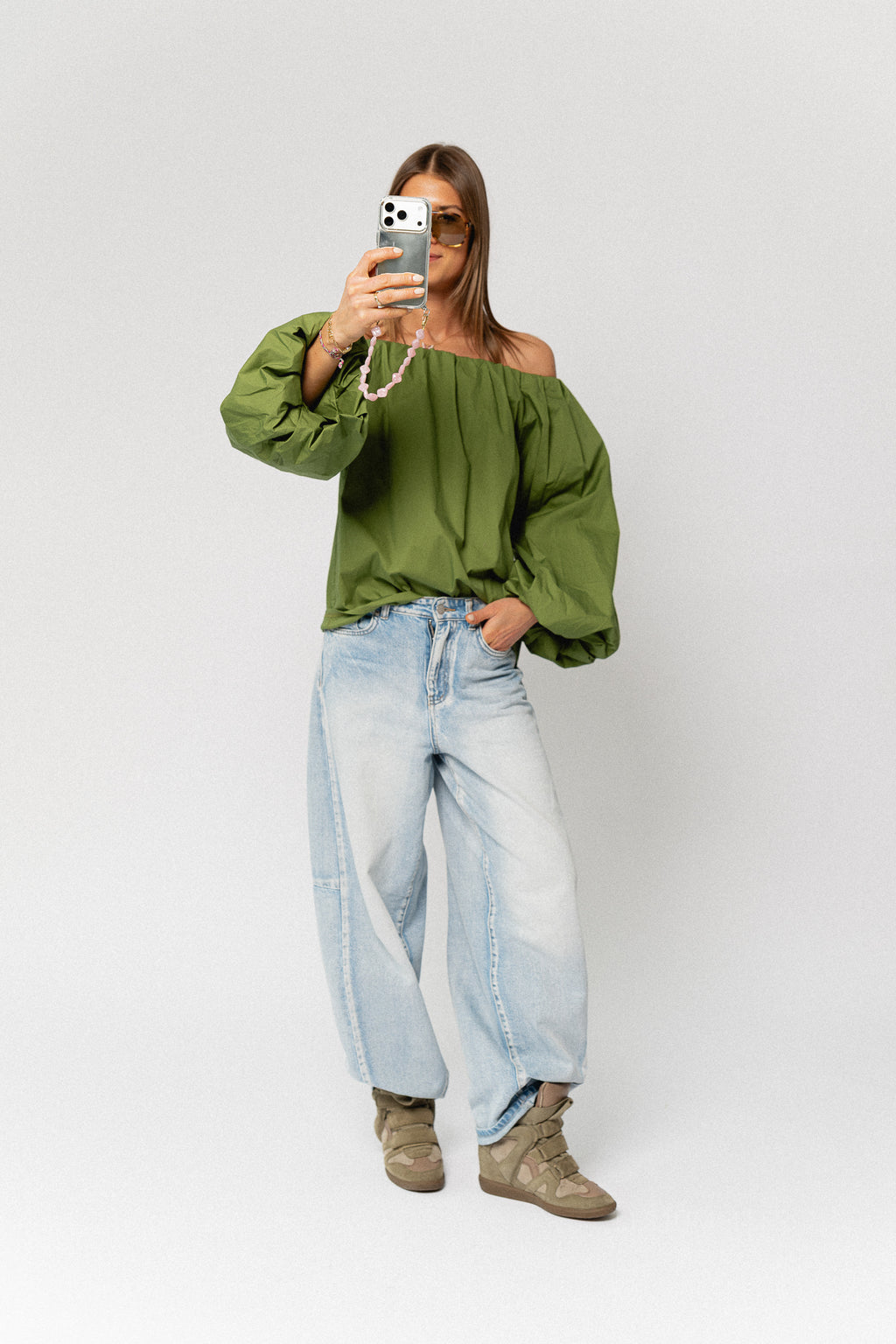 Fran off shoulder blouse kale green