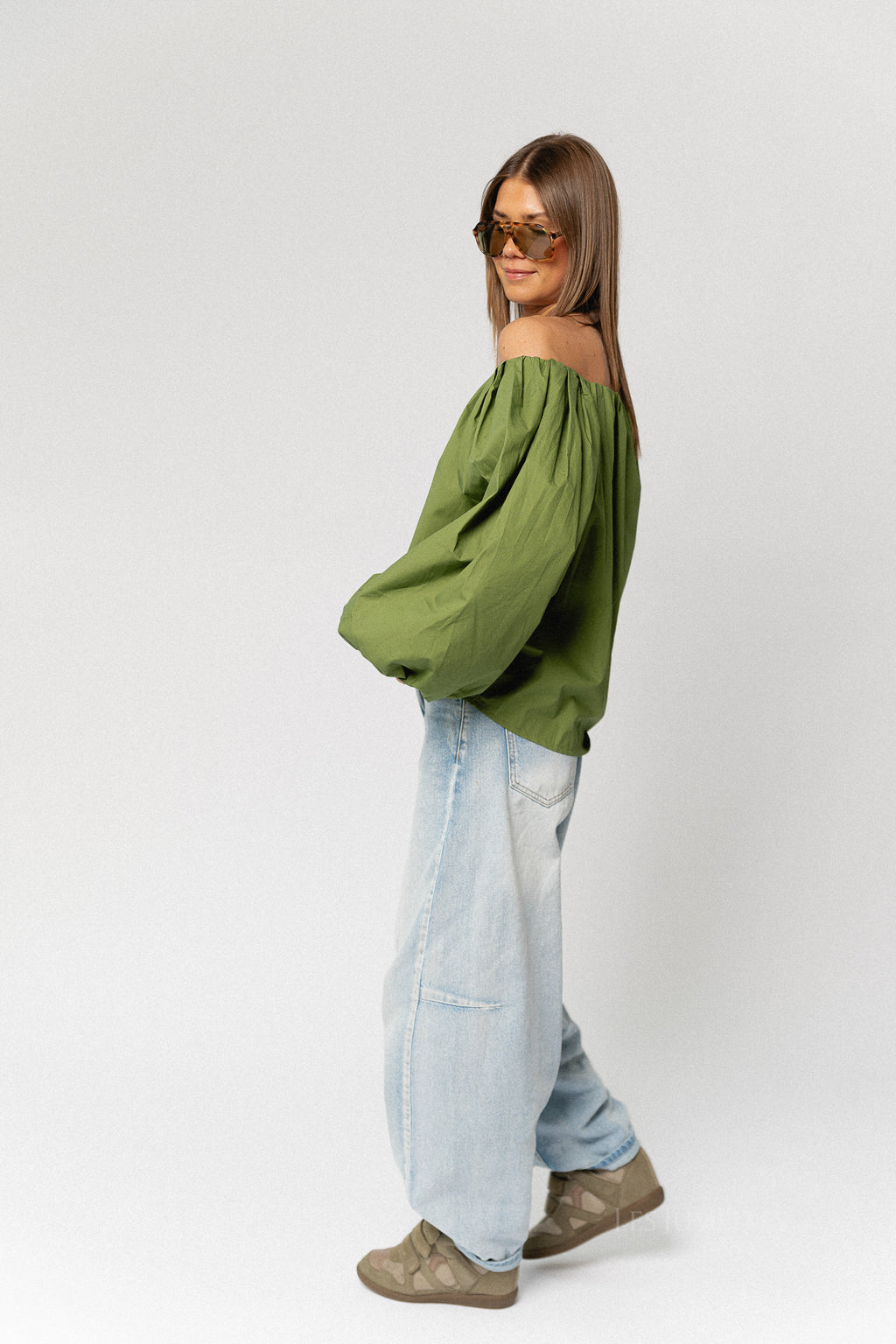 Fran off shoulder blouse kale green