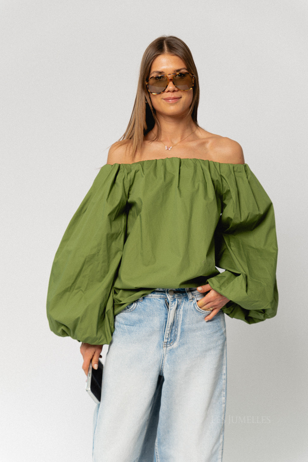 Fran off shoulder blouse kale green