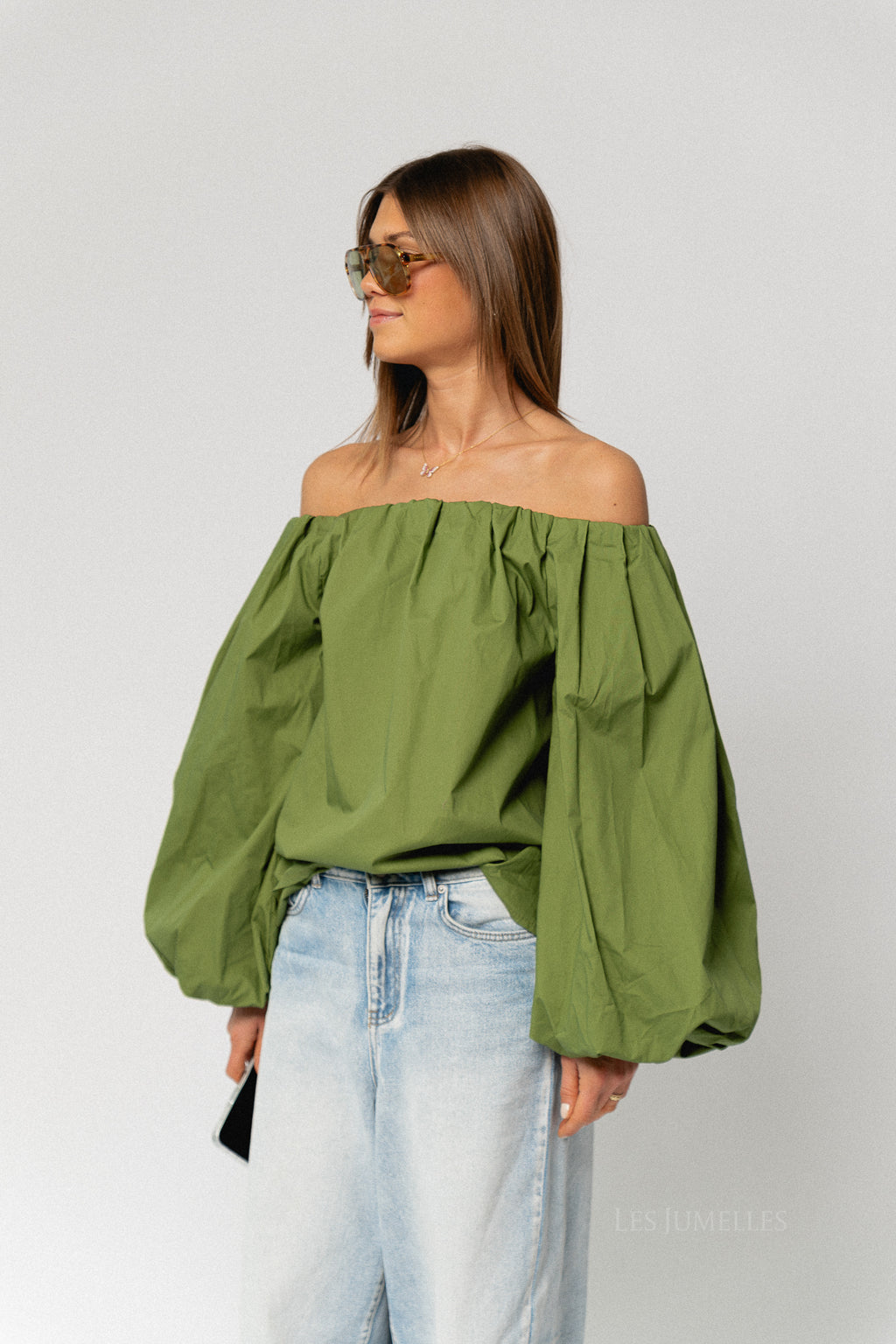 Fran off shoulder blouse kale green